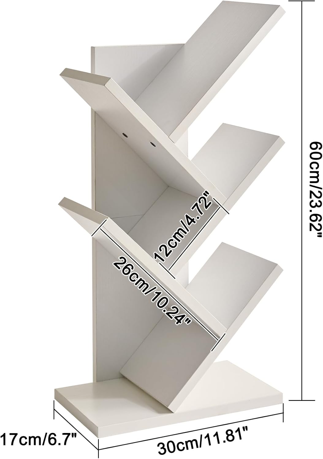 YMYNY 4 Tier Tree Bookshelf, Small Bookcase, Modern Wood Book Storage Rack, Freestanding Book Shelf for Books/Movies/CDs, Narrow Display Rack for Living Room, Home Office, White UHBC014W