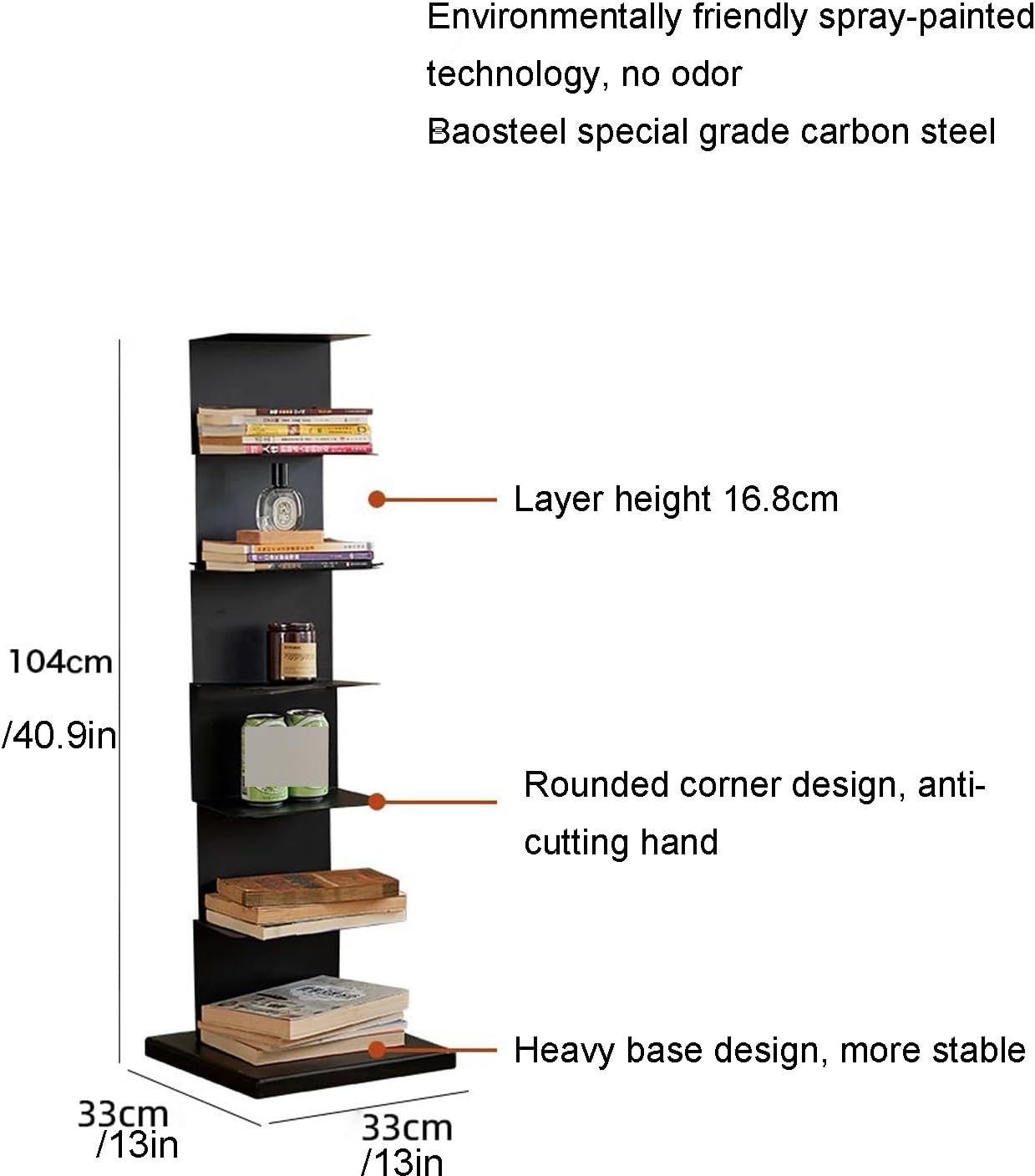Free Standing Bookcase Open Shelves,Multipurpose Corner Bookshelf, Multipurpose Corner Bookshelf, Simple Narrow Invisible Bookshel, Metal Bookshelf – Vertical Book Tower，modern Open Bookshelf(Black,10
