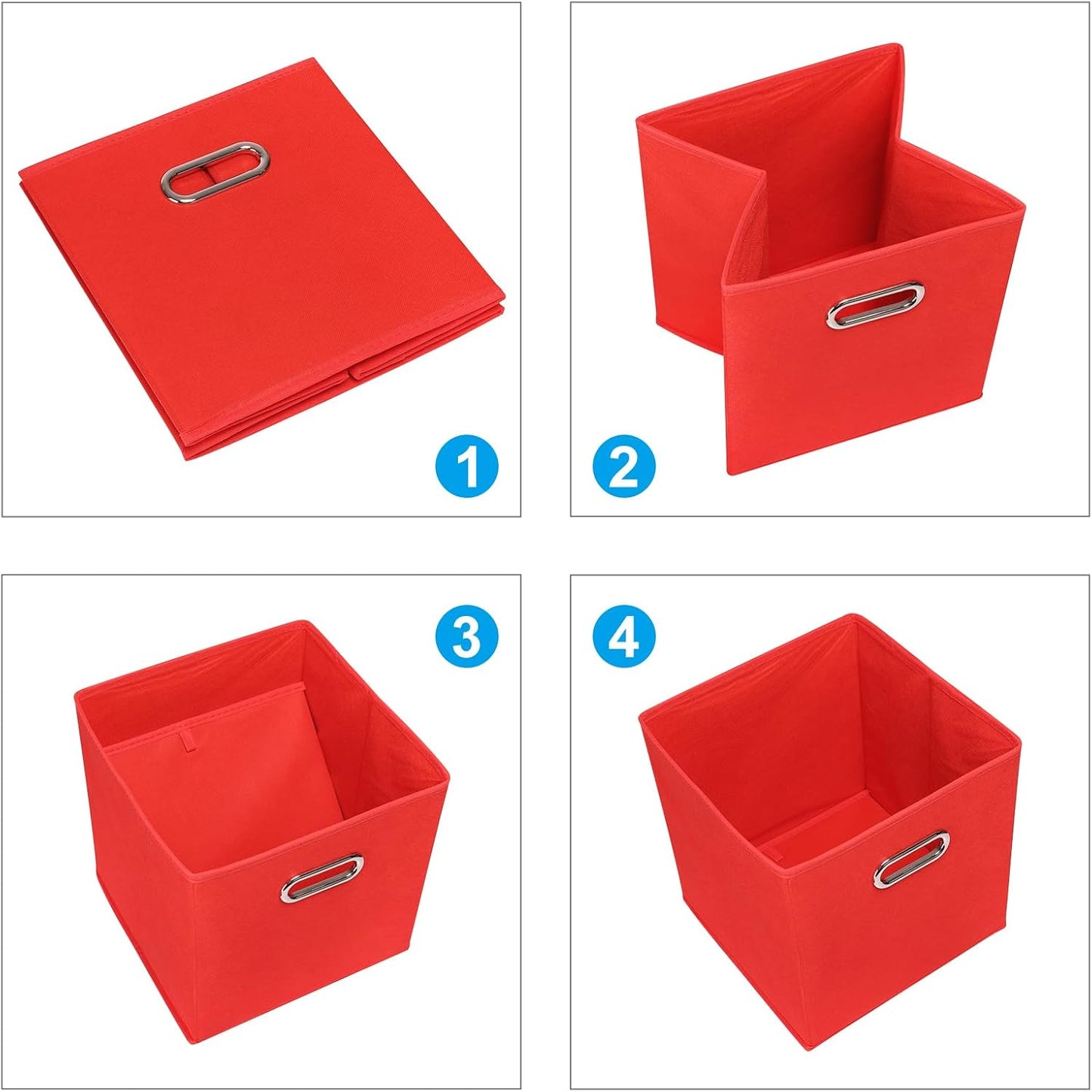 PATIKIL Foldable Storage Cube Bins, Fabric Storage Bins Cube Organizer with Handle for Home Bedroom Shelf Closet Organization, Red (11"x11"x11")