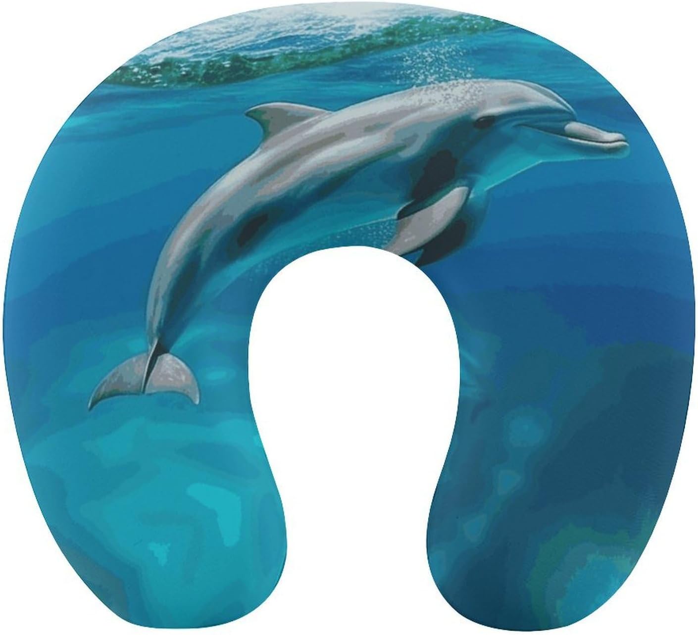 Swimming Dolphin in Blue Sea Neck Pillow Memory Foam U Shaped Pillows Portable Pillows for Shoulder Travel Head Support Pillow with Concealed Zipper for Airplane Car Home Office