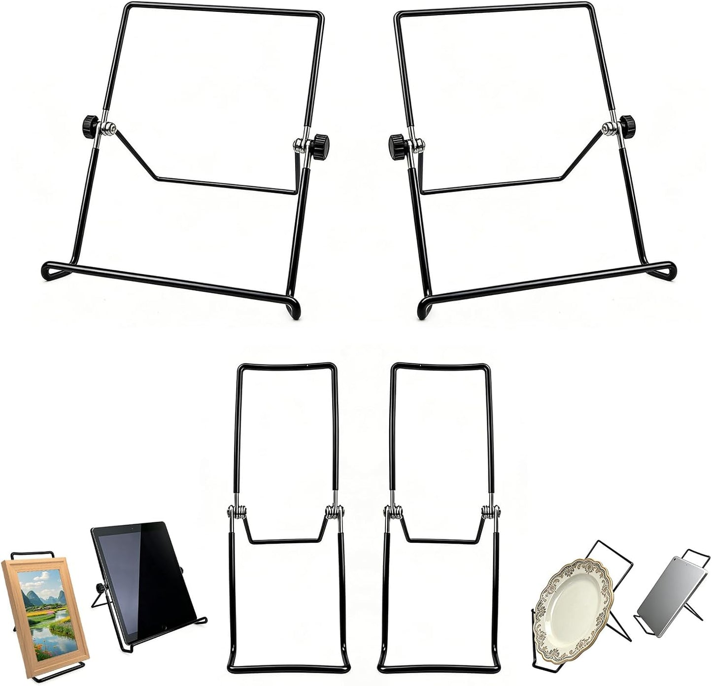 4 Pack Comic Book Stand, Book Stands for Display, Adjustable Metal Display Stand for Displaying Photos, Postcard, Cookbooks, CD Magazine (Black, 2 Pcs 9.17" & 2 Pcs 11.81")