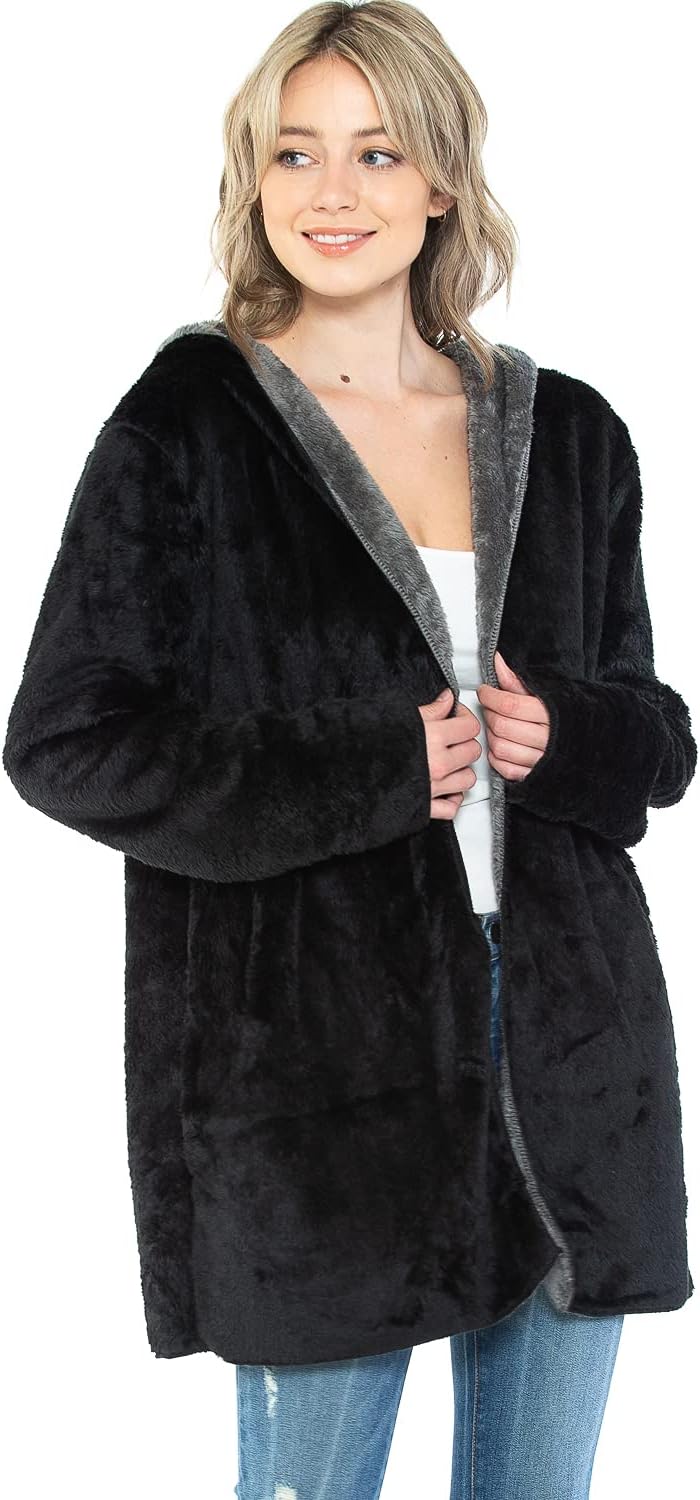 Wearable Blanket Hoodie in Thick Fleece Jacket with Pocket - Black - Large Size - for Women and Men, Warm and Cozy