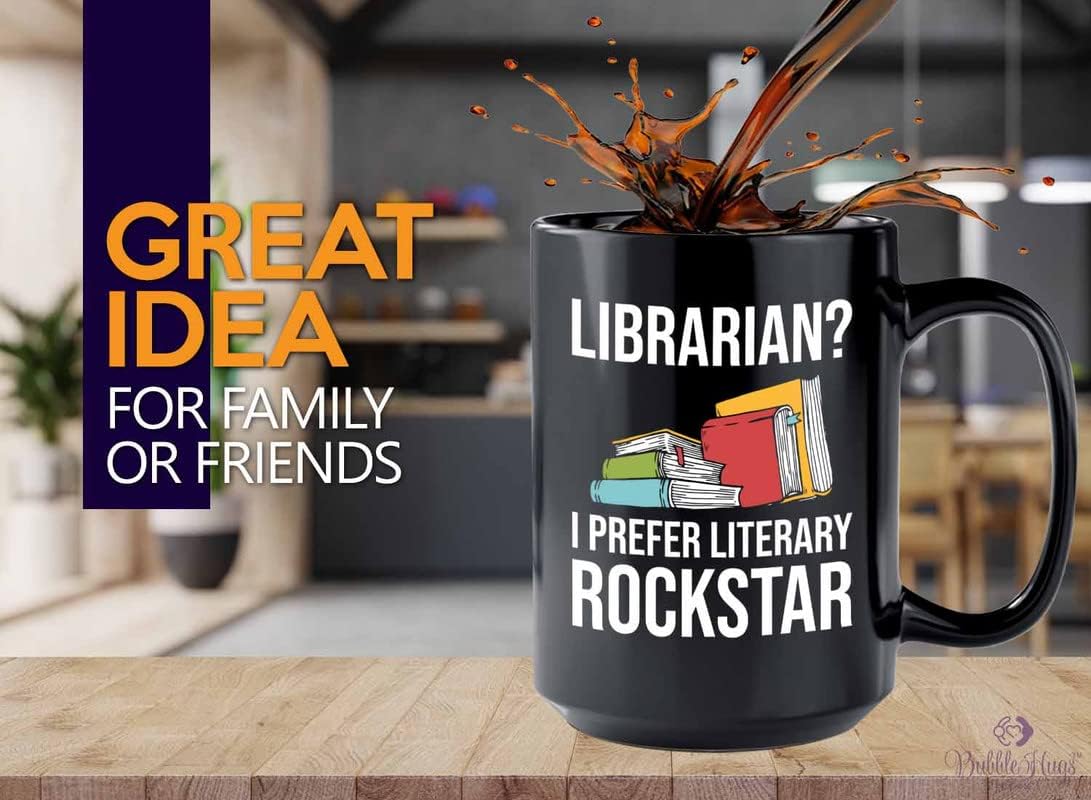 Book Lover Coffee Mug 15oz Black - literary rockstar - Gifts for Book Club Readers Book Nerd Librarians Book Worm Bookish