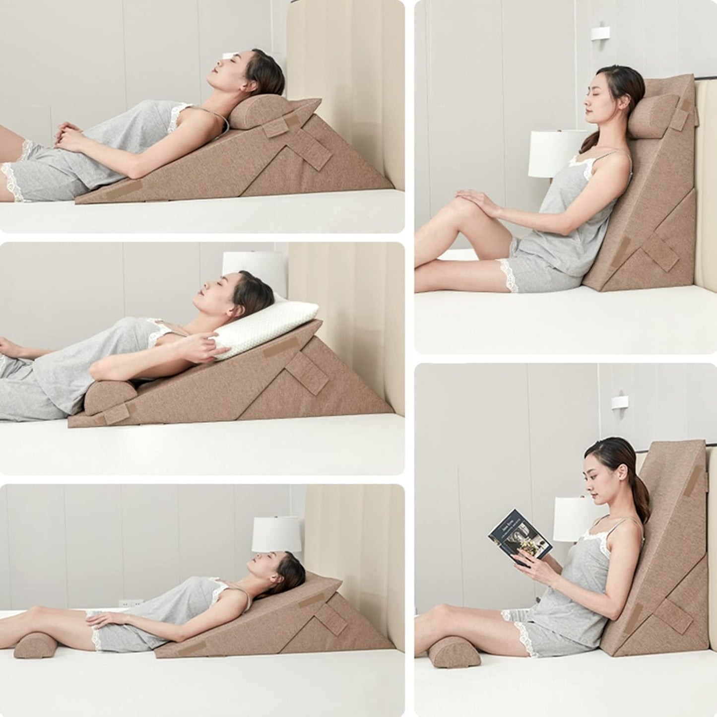 Triangle Memory Foam Pillow Nursing Body Slope Pillow Lumbar Support Cushion for Sleep Reading Postoperative Removable Cover (Colour: Gray Size: 70 x 60 x 36 cm)