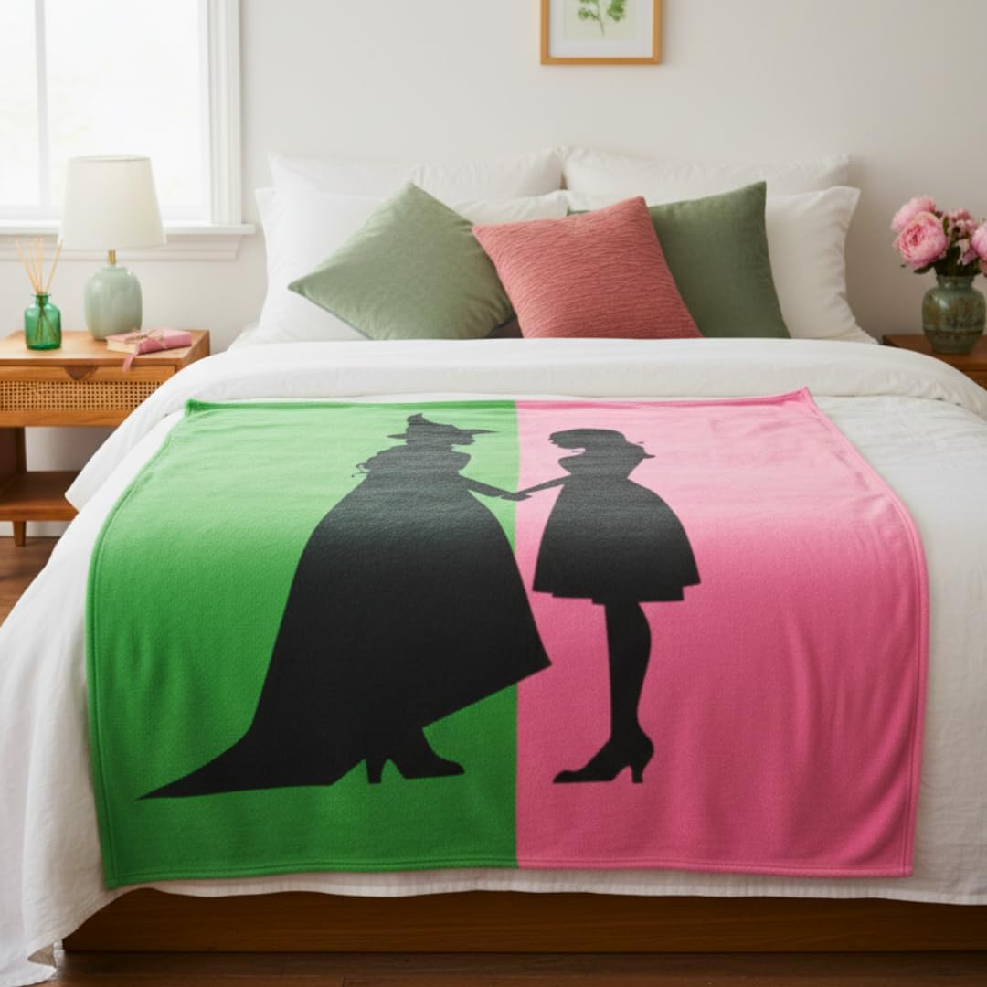 Wicked Elphaba and Glinda Bedding Throw - Super Soft Cozy Blanket - Pink & Green, 60 in x 70 in, (Officially Licensed Product) by Franco