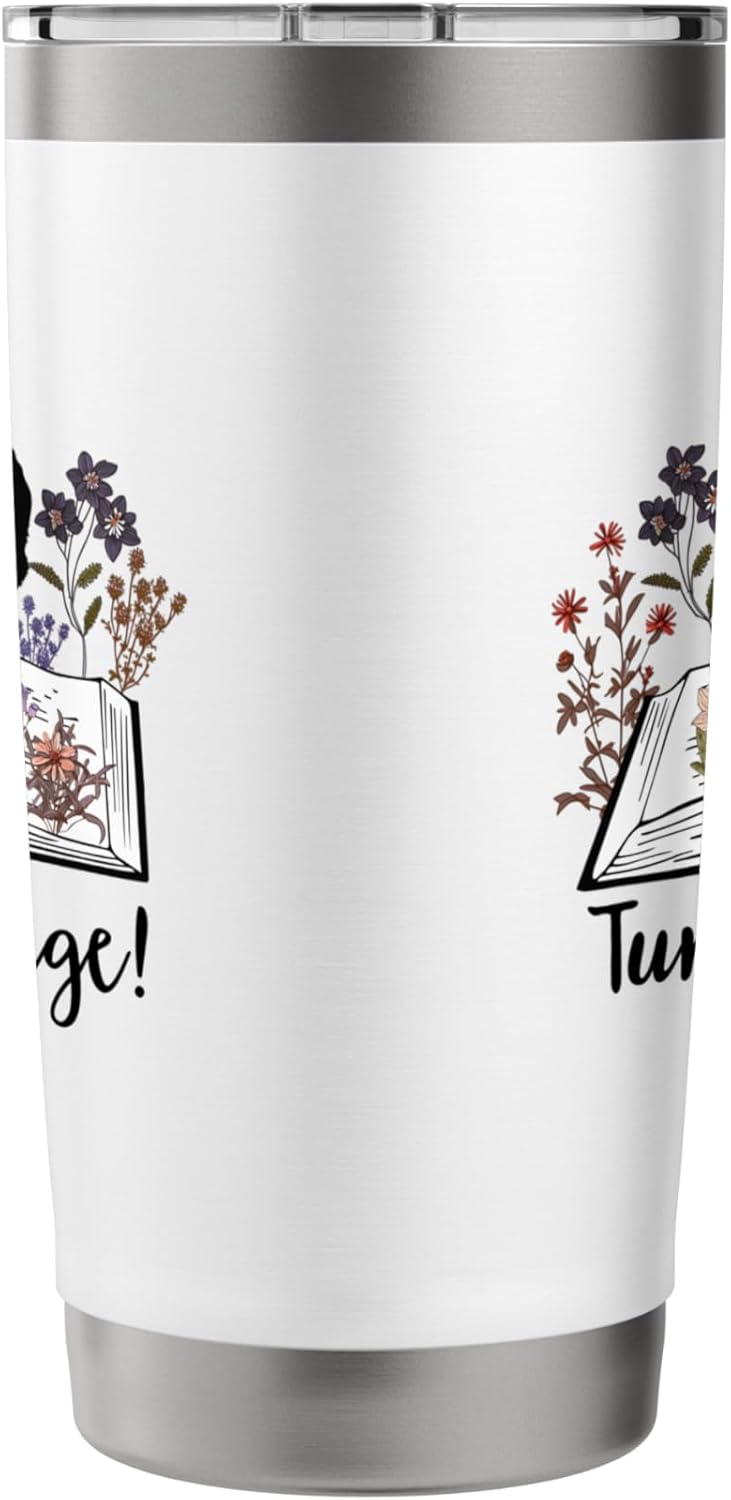 Turn the Page Books & Cats Black Cat Women Floral Book Lover Stainless Steel Insulated Tumbler