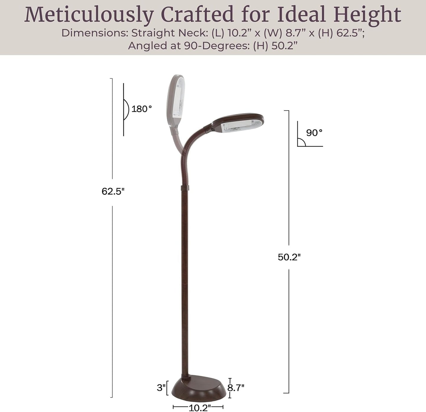 Lavish Home Adjustable Floor Lamp - Full Spectrum Natural Sunlight Lamp and Bendable Neck - Reading, Crafting, Esthetician Floor Light (Woodgrain)