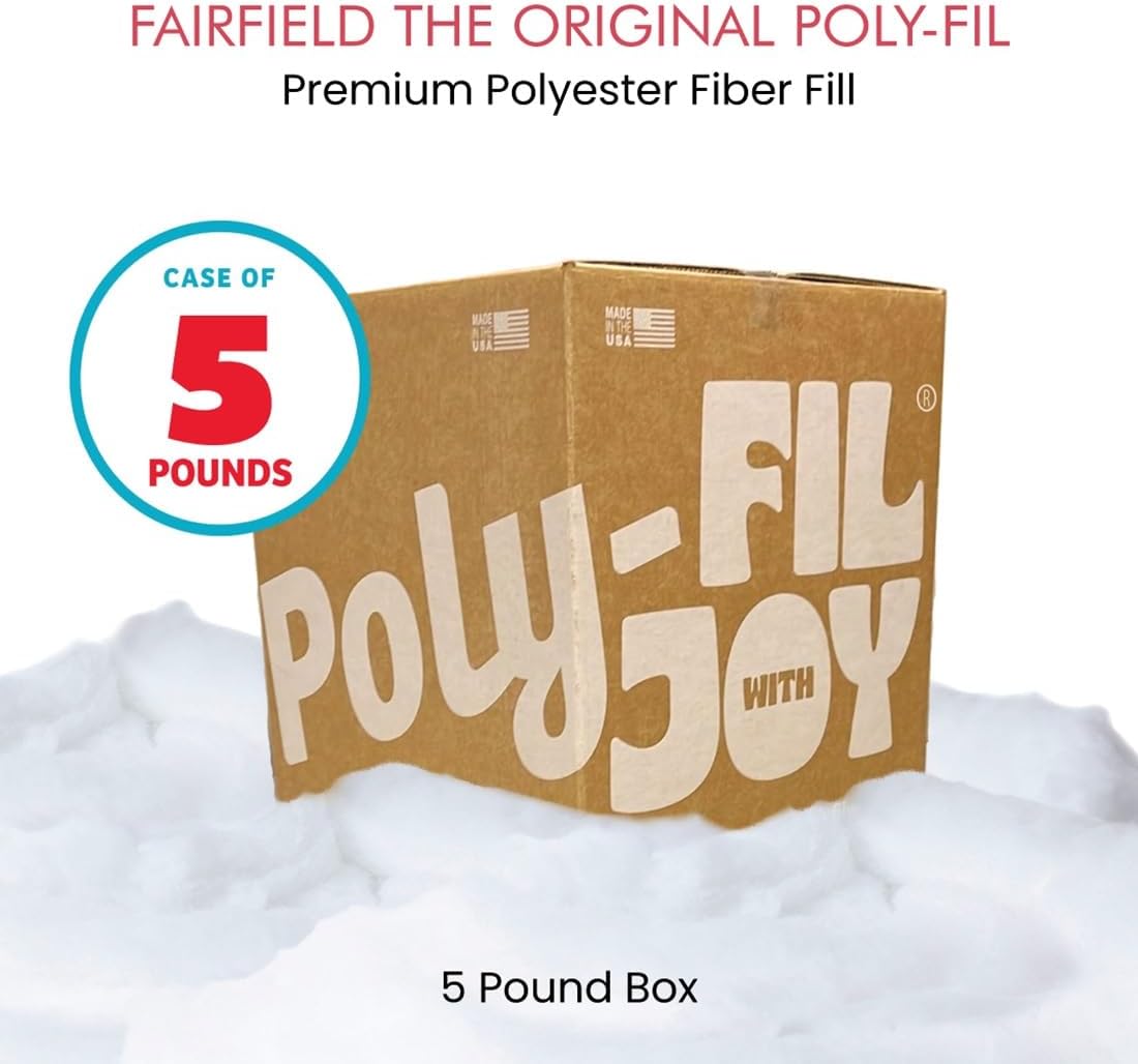 Fairfield The Original Poly-Fil, Premium Polyester Fiber Fill, Soft Pillow Stuffing, Stuffing for Stuffed Animals, Toys, Cloud Decorations, and More, Machine-Washable Poly-Fil Fiber Fill, 5 lbs. Box