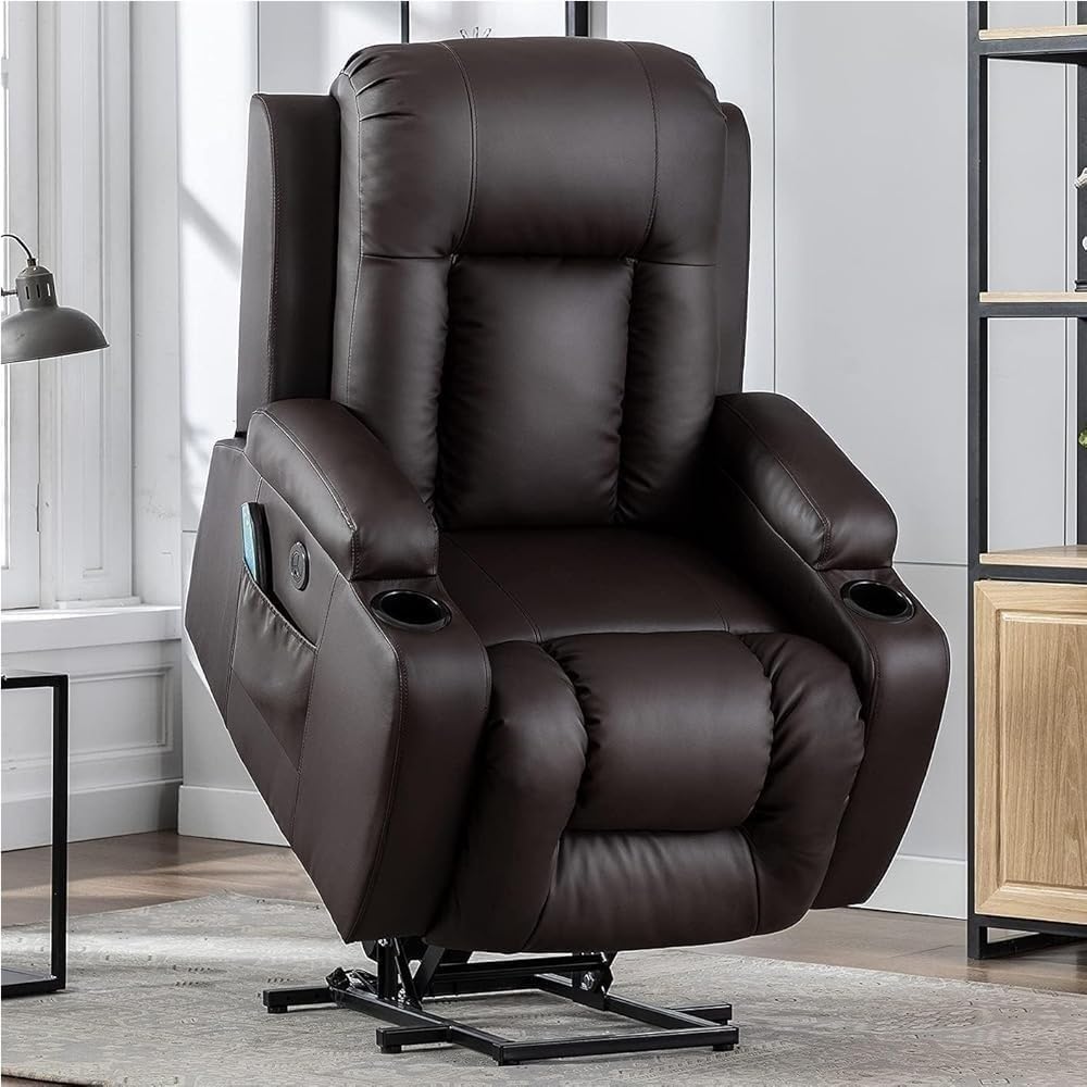 Leather Electric Lift Chair Recliner Adjustable Massage High Back Power Rocker Reclining Sofa for Elderly Adults Comfort Seating Long Hours Sitting