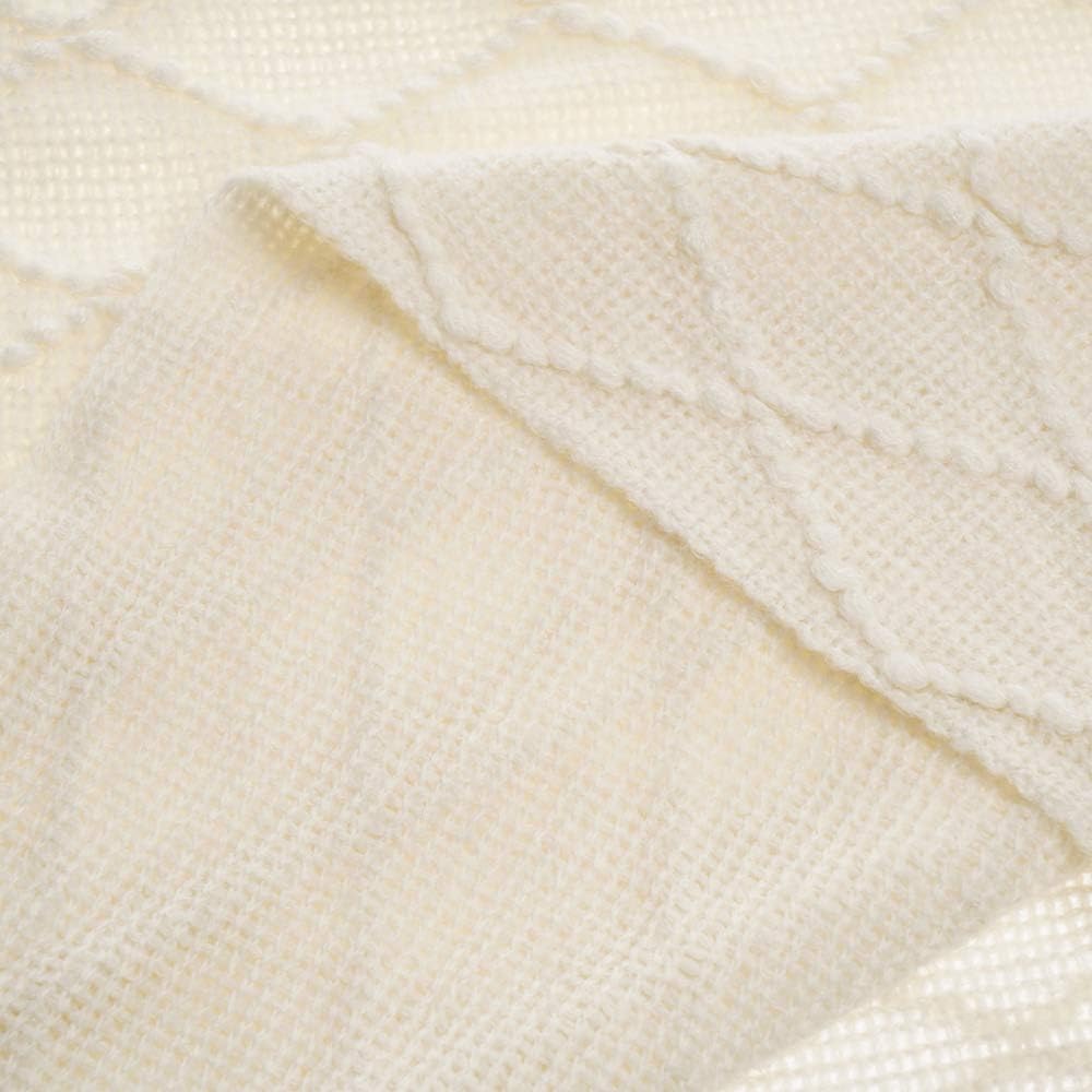 BATTILO HOME Large Cream Throw Blanket with Fringe, End of Bed Throw Blankets White,Spring Throw Blanket for Couch Sofa Indoor Outdoor, 52"x80"