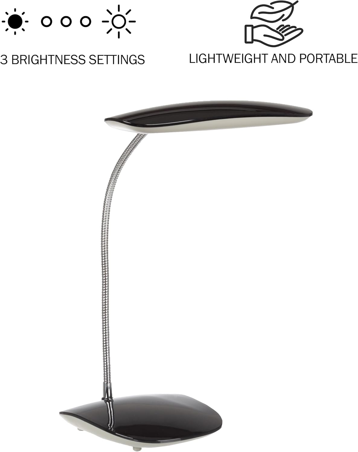 Lavish Home LED Desk Lamp – Contemporary Touch Activated Reading Lamp with Adjustable Gooseneck, 3 Brightness Levels, and USB Power Cord by Northwest (Black)
