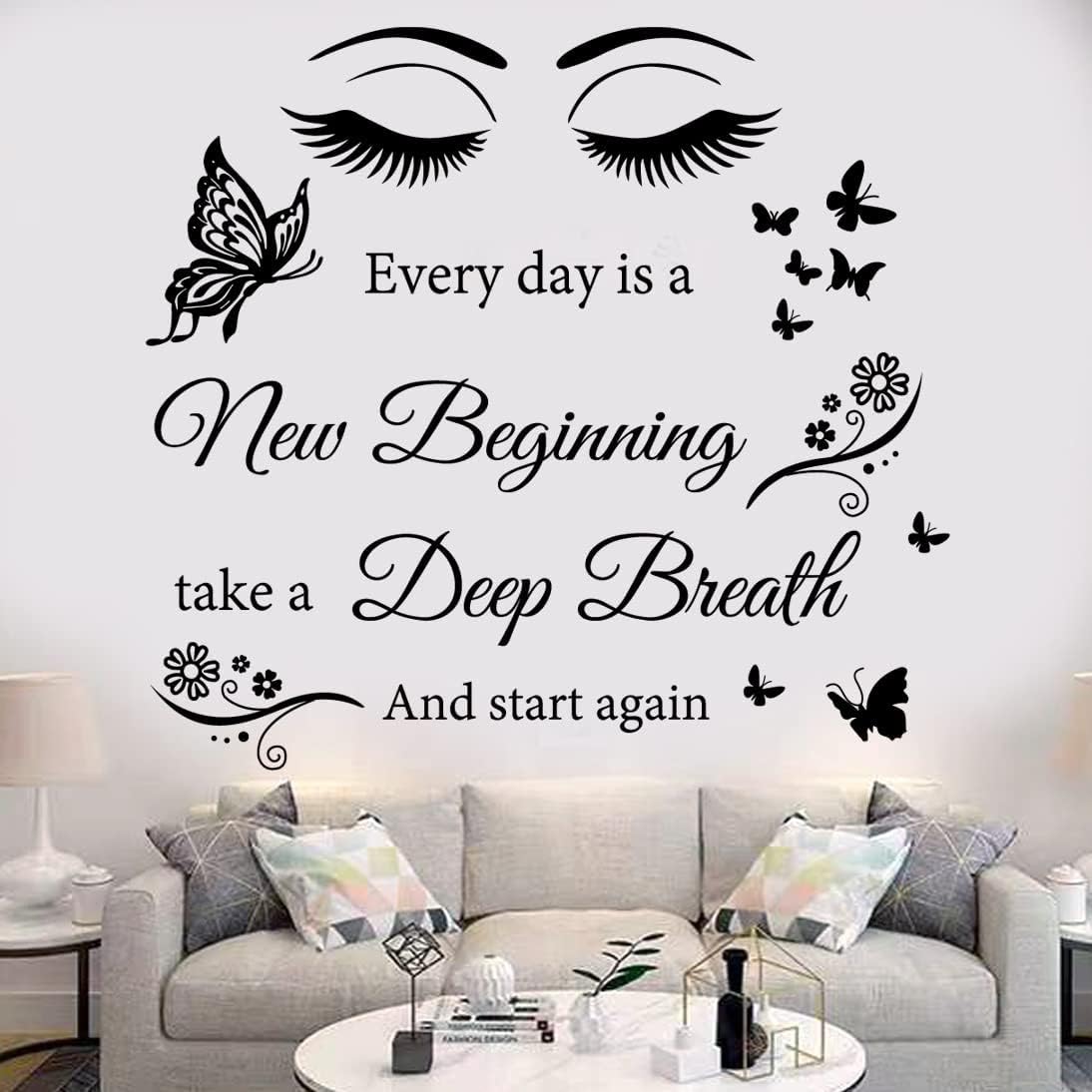 Vinyl Quotes Stickers - Every Day is A New Beginning Inspirational Wall Art Sticker Positive Quotes Wall Decals for Living Room, Bedroom, Classroom, Office, Studio, School, Teen Dorm Room