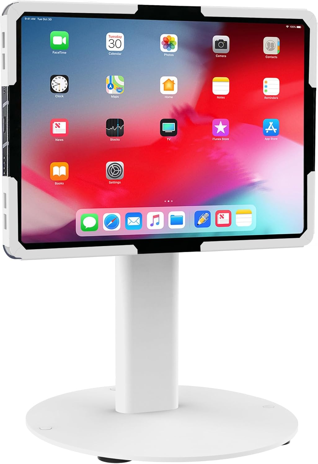 Mount-It! Universal Tablet Stand with Tilt, Anti-Theft Retail iPad POS Kiosk Stand, Fits 9.7"–13.1" Tablets, 90° Rotation & 180° Tilt, 20 lb Capacity, Steel Countertop Mount, White