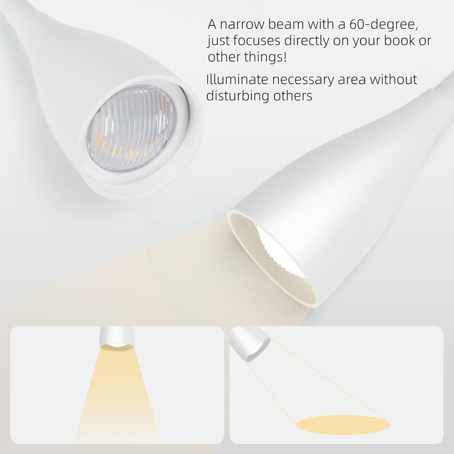 Wall-Mounted LED Bedside Reading Light with USB Charging Port, 10-Level Dimmable & Adjustable 5 Color, Plug-in Adhesive Night Lamp for Books in Bed, Eye-Caring Bedroom Lighting (White 2 Pack)