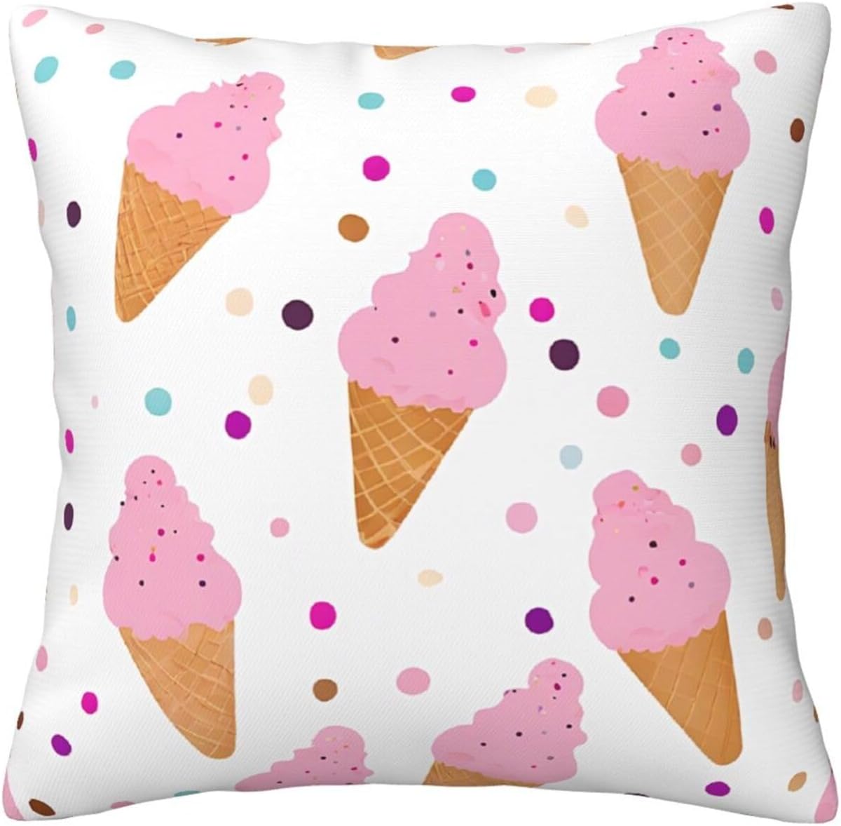 All-Season Square Pillow Covers 18"X18", Ice Cream Cones, Decorative Throw Pillow Covers for Sofa Bed Couch, Hidden Zipper Cushion Cover, Square Lumbar & Accent Pillowcases for Home Decor