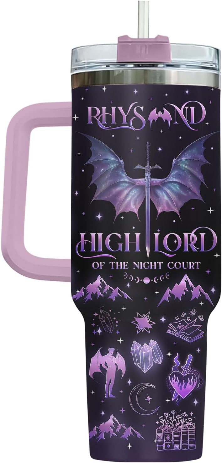 Fantasy Tumbler 40oz With Handle And Straw, Insulated Stainless Steel Bookish Travel Cup, Dark Romance Reading Water Bottle, Birthday Gift For Her Women