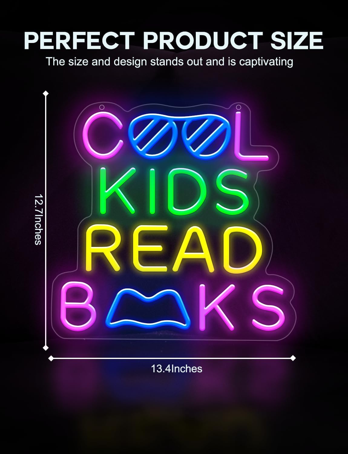 Lumoonosity Cool Kids Read Books Neon Sign - Back to School Neon Light Sign for Classroom, Study Room, Library - Classroom Lights for Teachers, Students, Book Lovers - USB Powered with ON/OFF Switch