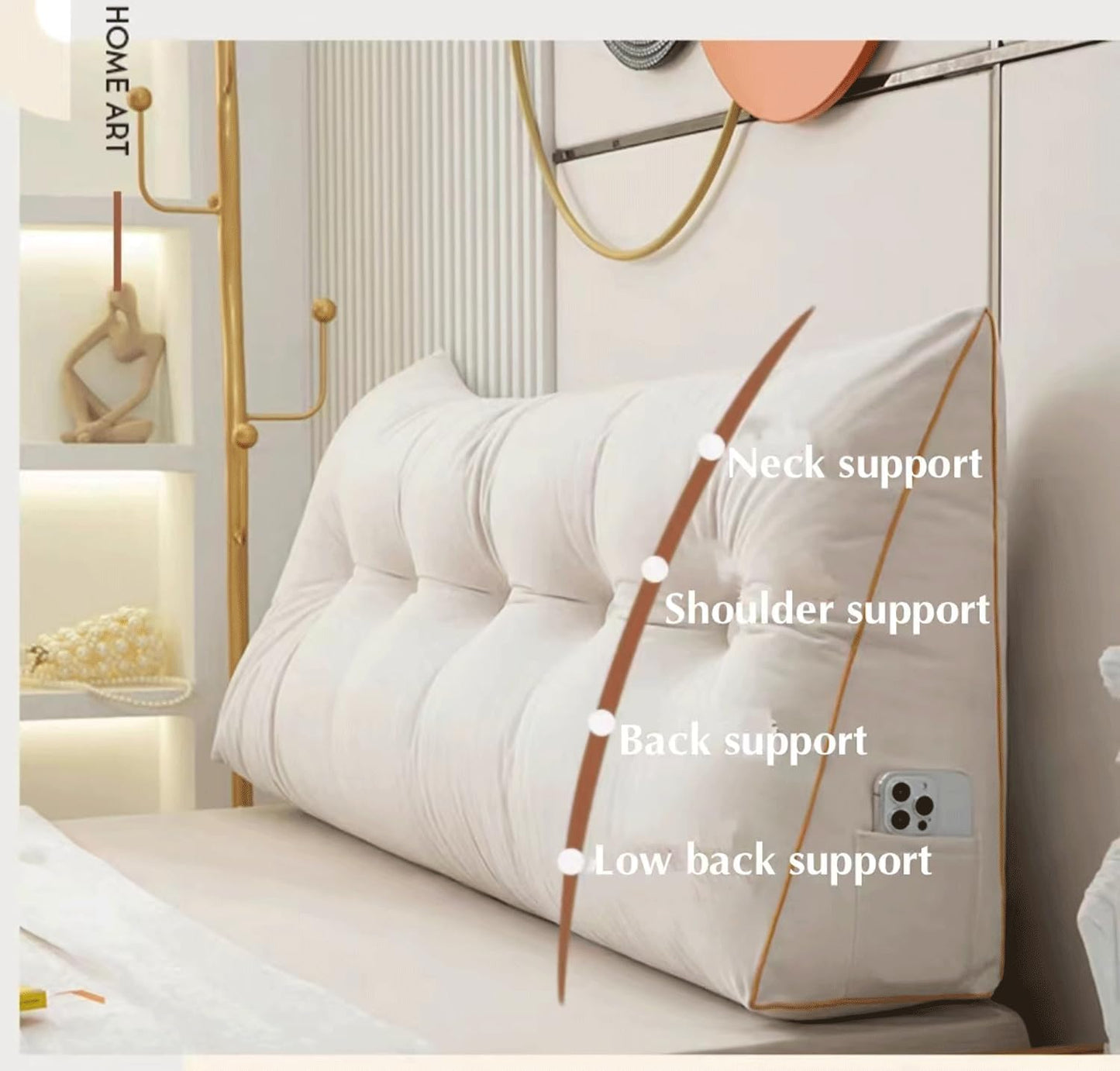 Back Cushion for Bed Couch Reading Cushion, Wedge Cushion Headboard Bed, Cushion Bed Backrest, Book Cushion Lumbar Cushion Bed, Support Cushion for Reading(Size:120x50x20cm,Color:White)