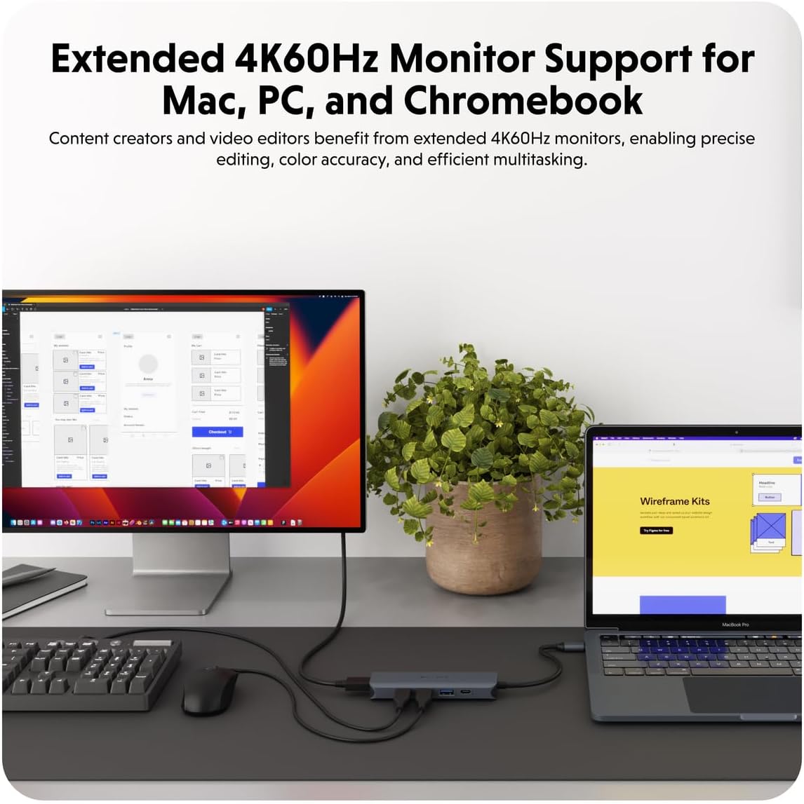 HyperDrive Next 6 Port USB Hub – USB C to HDMI 4K60Hz Display, 10Gbps Data Transfer, 100W Power Delivery Charging, 3X USB-A — Compatible w/MacBook Pro, MacBook Air, PC, and Chromebook