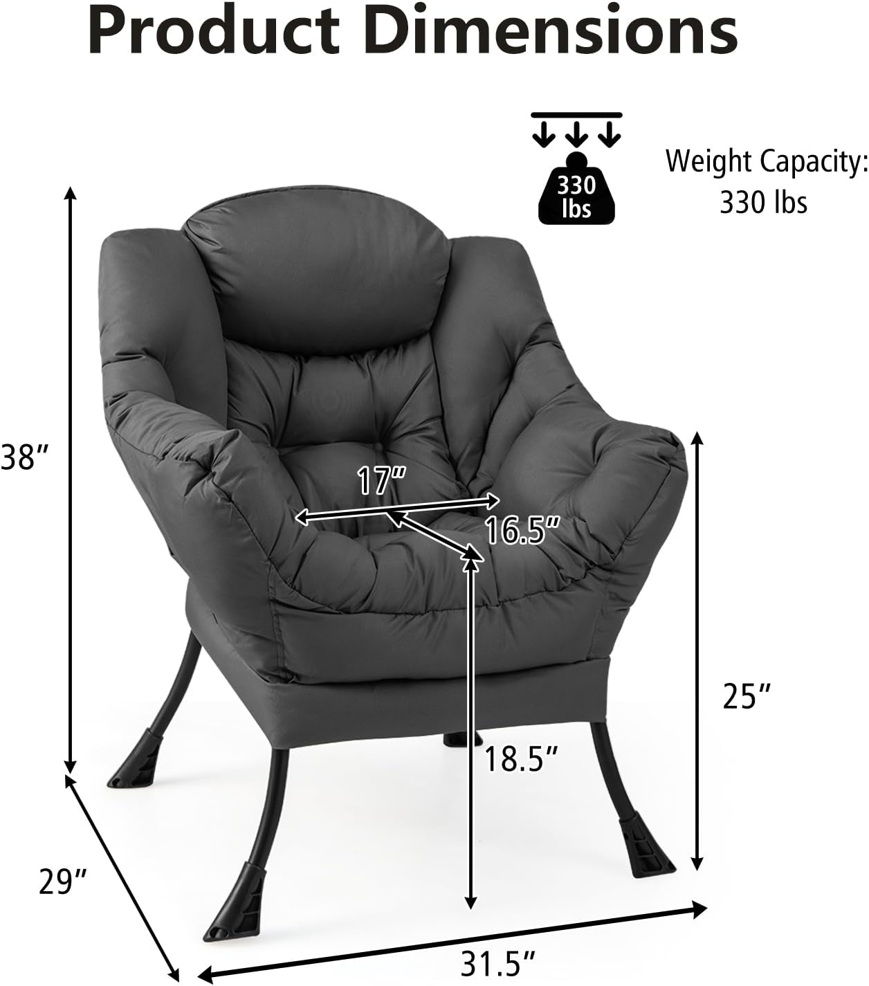 GORELAX Modern Lazy Chair,Upholstered Lounge Accent Chair, Single Leisure Sofa Chair with Armrests & Side Pocket, Comfy Reading Chair for Bedroom, Living Room, Dorm Room (Grey)