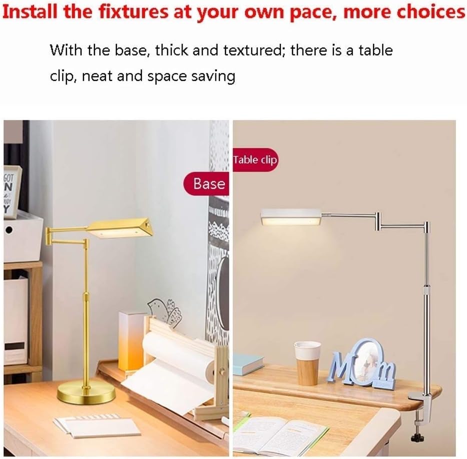 Table Lamp Led Desk Lamp, Eye-Caring Table Lamps, Dimmable Clip Office Lamp with Touch Control, 12W，700Lm, 2700K Reading Desk Lamp for Living Room/Bedrooms/Kids/Nightstand 2,Gold