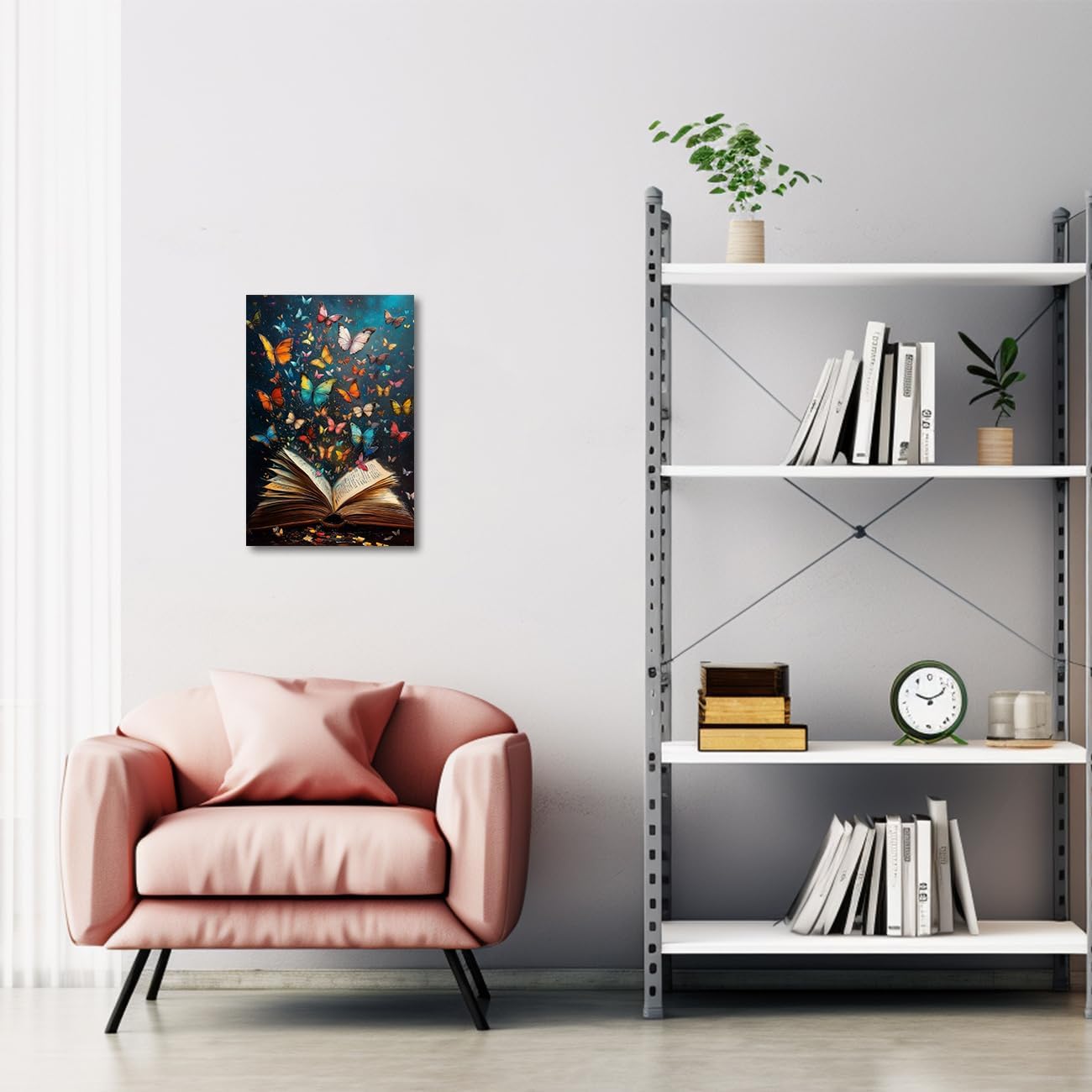 AWPANERAR Butterfly Wall Art Retro Book Paintings Colorful Butterflies in Books Pictures Prints Reading Poster Abstract Aesthetic Canvas Artwork Library Decor (18L x 12W)