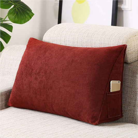 Sofa Board Cushion Triangular Wedge Pillow Velvet Backrest Positioning Support Reading Pillow Wedge Cushion Office Lumbar Pad with Washable Cover (Scarlet 70x30x20cm(28x12x8inch))