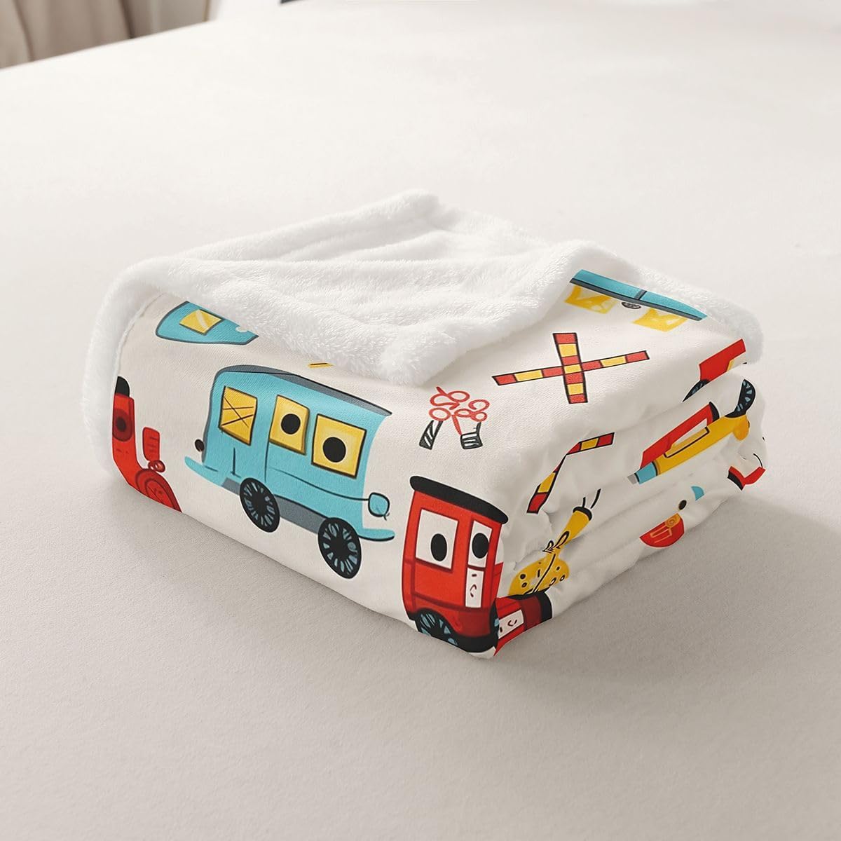 Feelyou Cute Train Car Sherpa Throw Blanket for Couch Cartoon Car Super Soft Cozy Fleece Blanket for Winter, Plush Throw Throw 50"x60" All Season