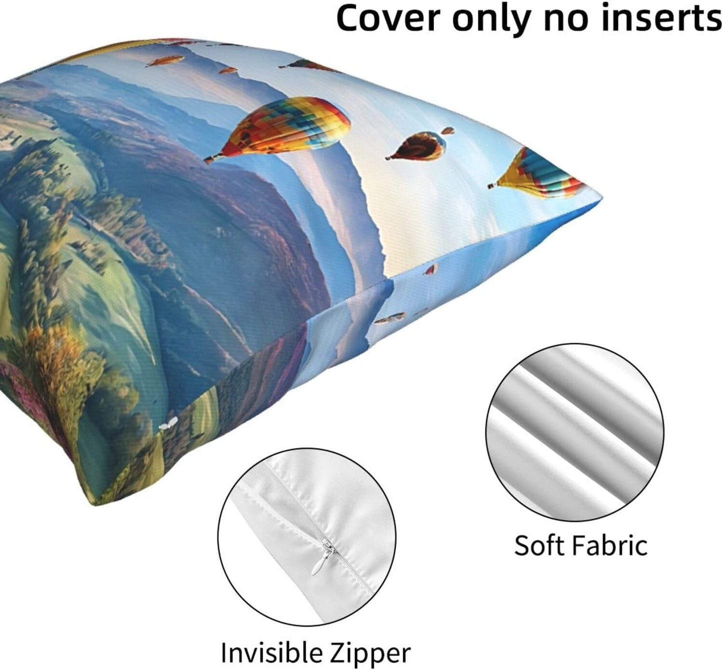 All-Season Square Pillow Covers 18"X18", Hot Air Balloons, Decorative Throw Pillow Covers for Sofa Bed Couch, Hidden Zipper Cushion Cover, Square Lumbar & Accent Pillowcases for Home Decor