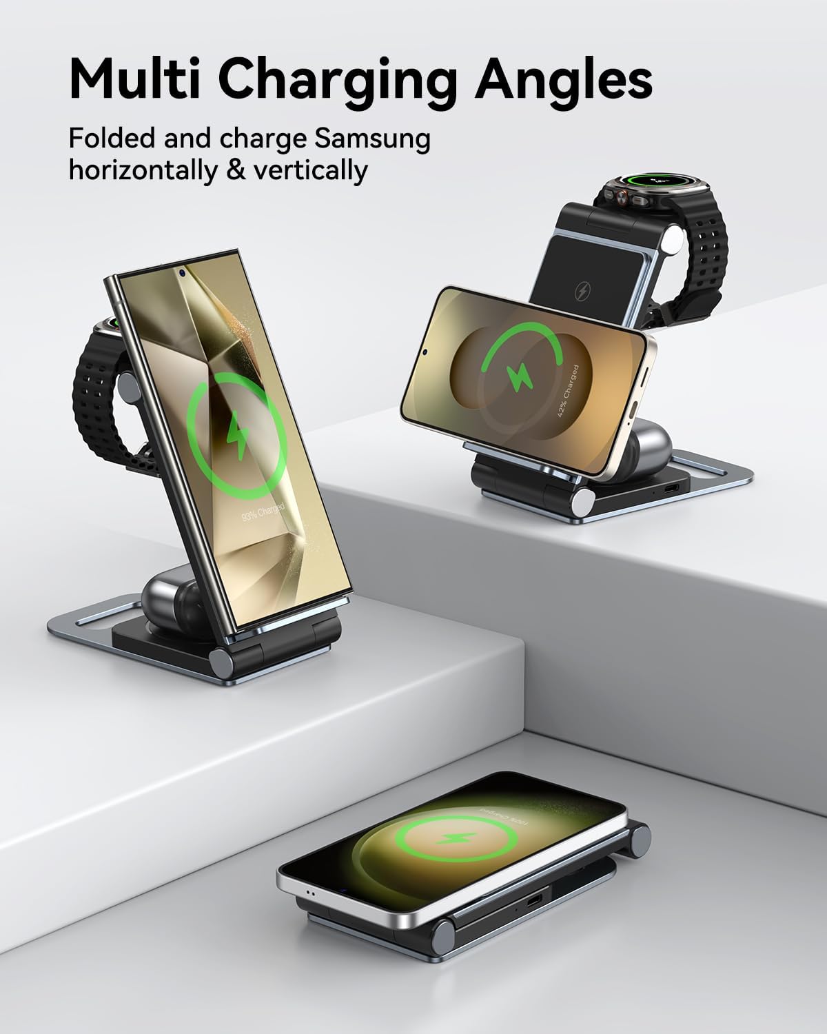 Wireless Charger for Samsung 3 in 1 Wireless Charging Station Foldable Wireless Charger Stand for Samsung S26 S25 Ultra S24 S23 S22 S21 / Z Flip/Z Fold Series for Galaxy Watch 8/7/6/5/4/ Galaxy Buds