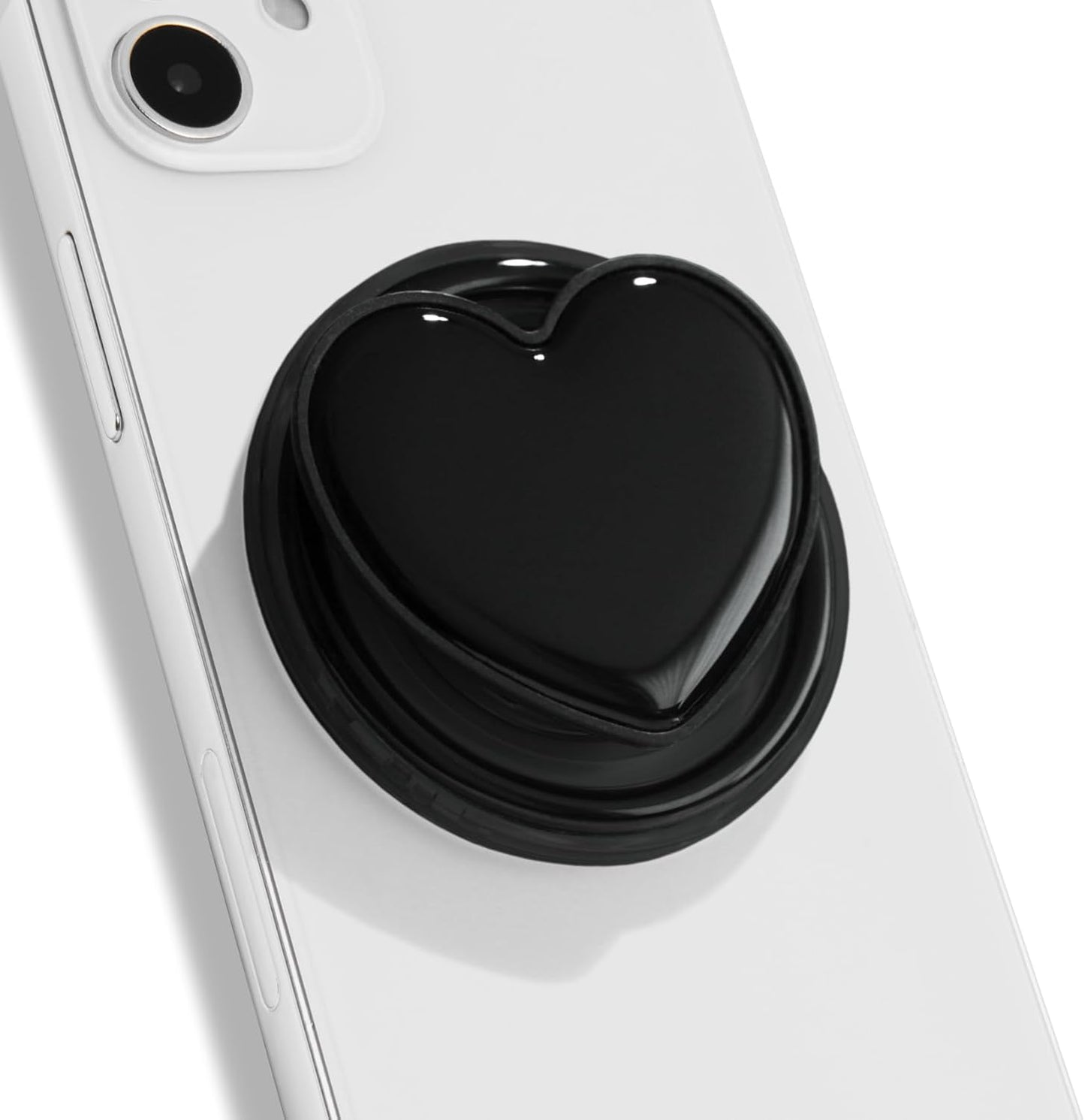 OnTheGrip Cute Solid Macaron Color Heart Shape Collapsible Mobile Phone Grip Stand Holder for Smartphone Tablet Cell Phone Accessory (Black)