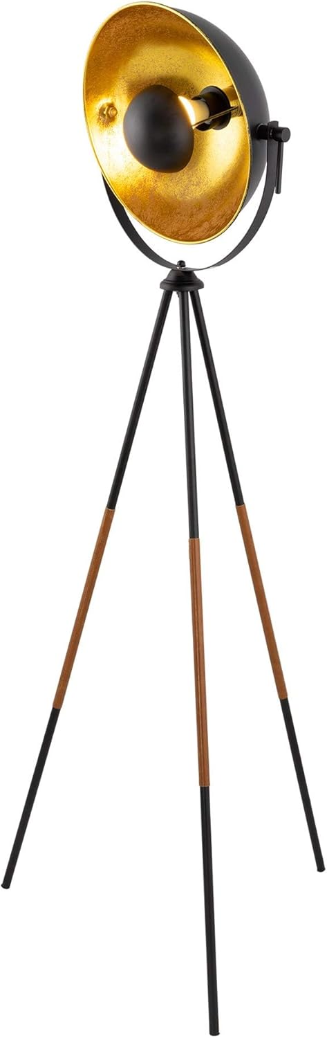 Kira Home Sulis 58" Modern Industrial Tripod LED Floor Lamp + 9W Bulb (Energy Efficient/Eco-Friendly), Leather Accent Legs, Satellite Style Shade, Black Finish
