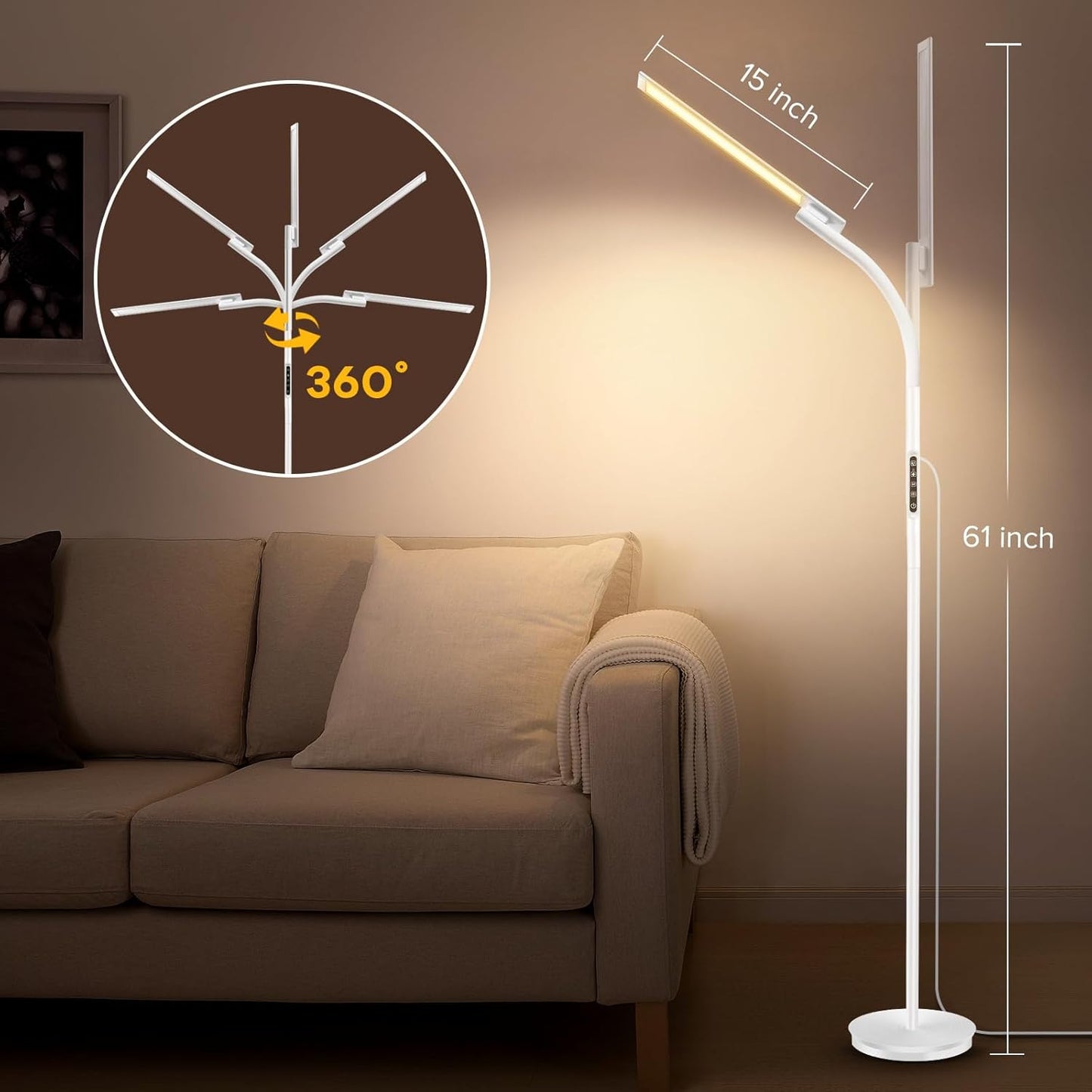 LED Floor Lamp, Floor Lamps for Living Room with Night Light & 5 Colors & 5 Brightness, Adjustable Gooseneck Floor Reading Lamp with Remote & Touch Control, Tall Standing Floor Lamp for Bedroom Office