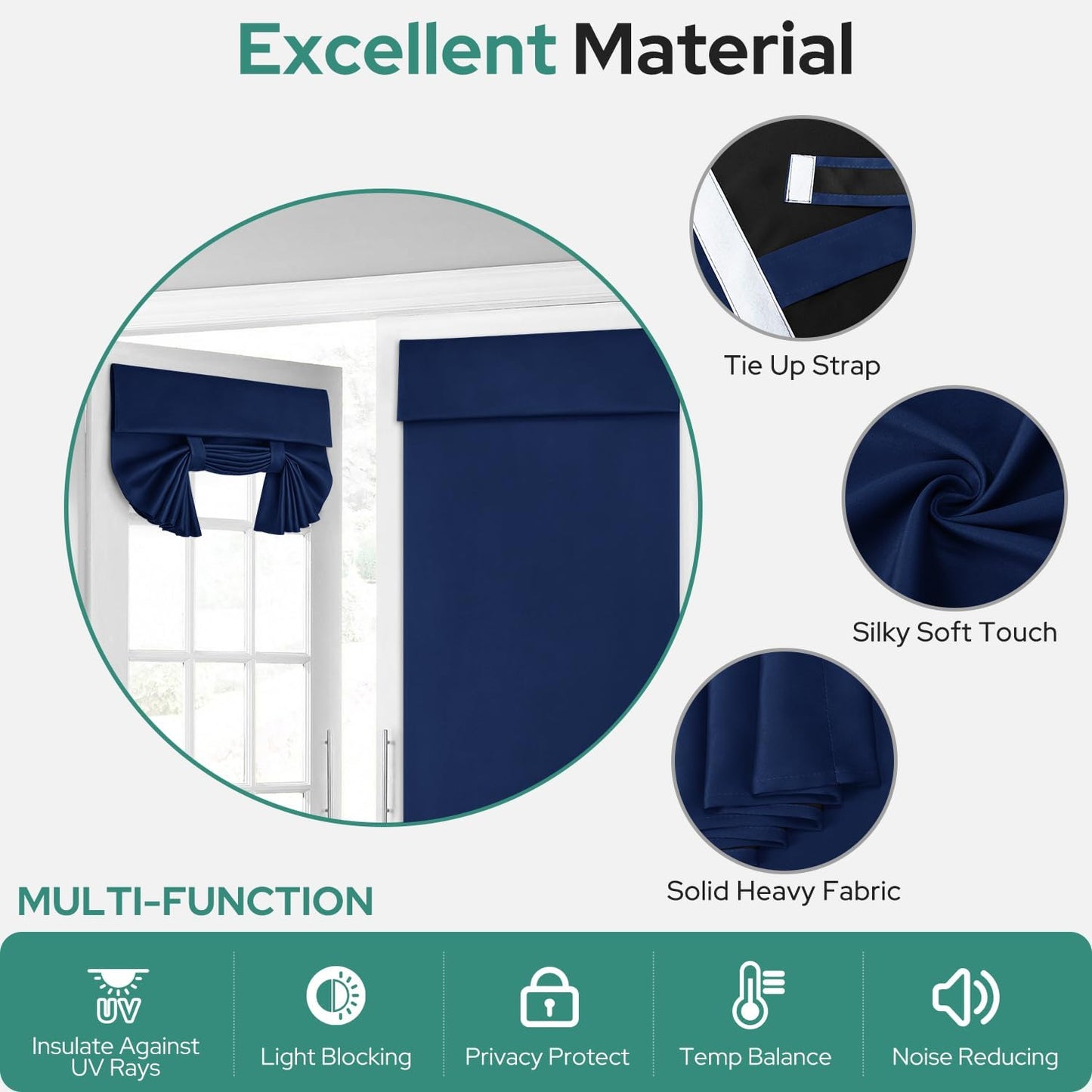 HOMEIDEAS 100% Blackout French Door Curtains, Privacy Door Curtains for Window, 26 X 40 Inch Room Darkening Blinds, Thermal Insulated Window Shades for Bedroom, 1 Panel, Navy Blue