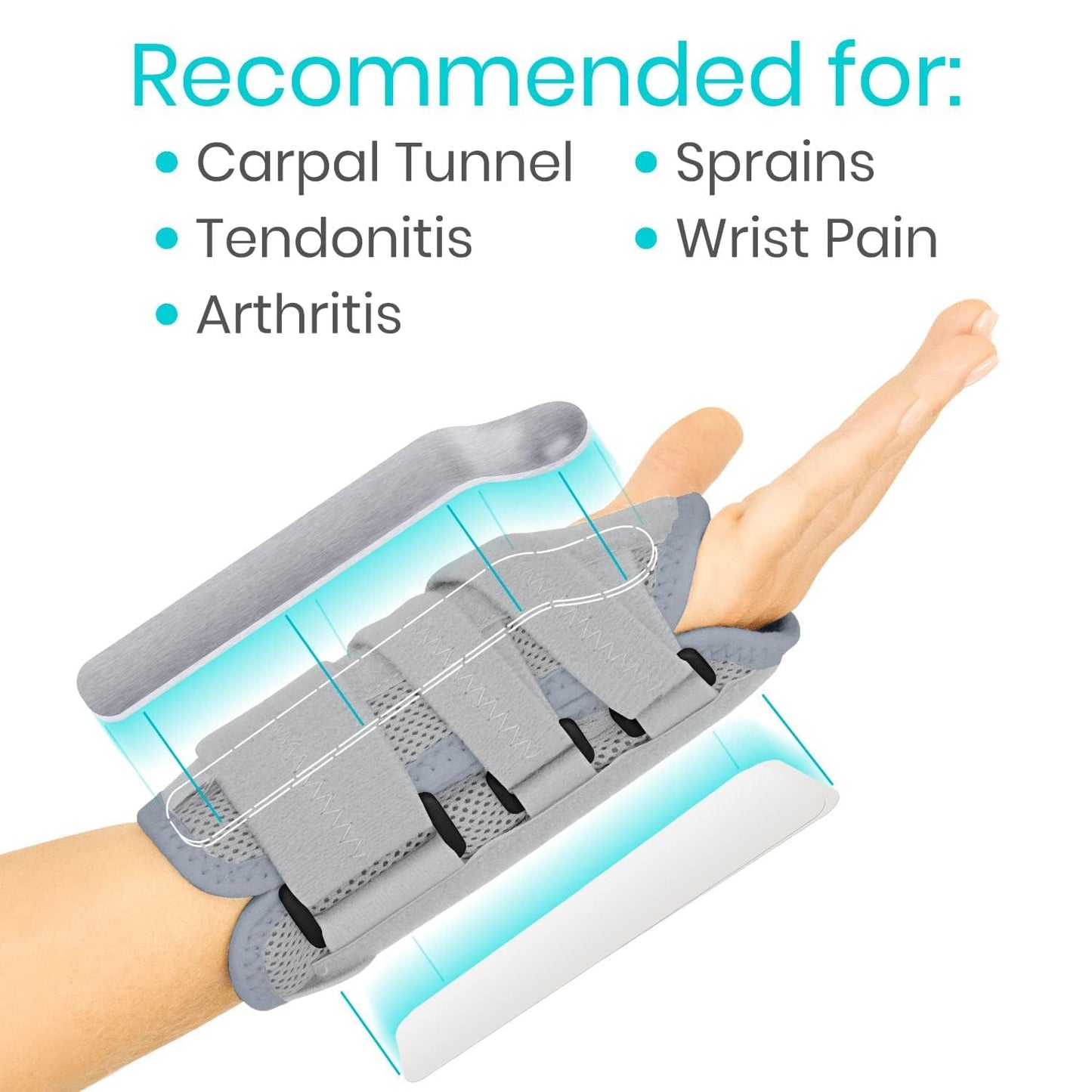Vive Carpal Tunnel Wrist Brace with Splint for Left or Right Hand - Adjustable Night Wrist Support Splint Immobilizer for Men & Women - Cockup Brace for Arthritis, Tendonitis, Sprain, Injuries & Pain