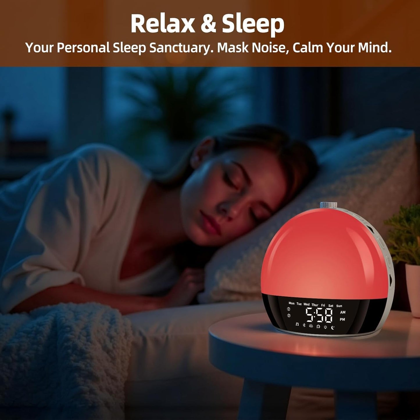 Sunrise Alarm Clock for Heavy Sleepers & Kids, Wake Up Light with Natural Simulation, Dual Alarm, Sleep Sound Machine, Dimmable LED Night Light, FM Radio, USB Charger for Bedroom