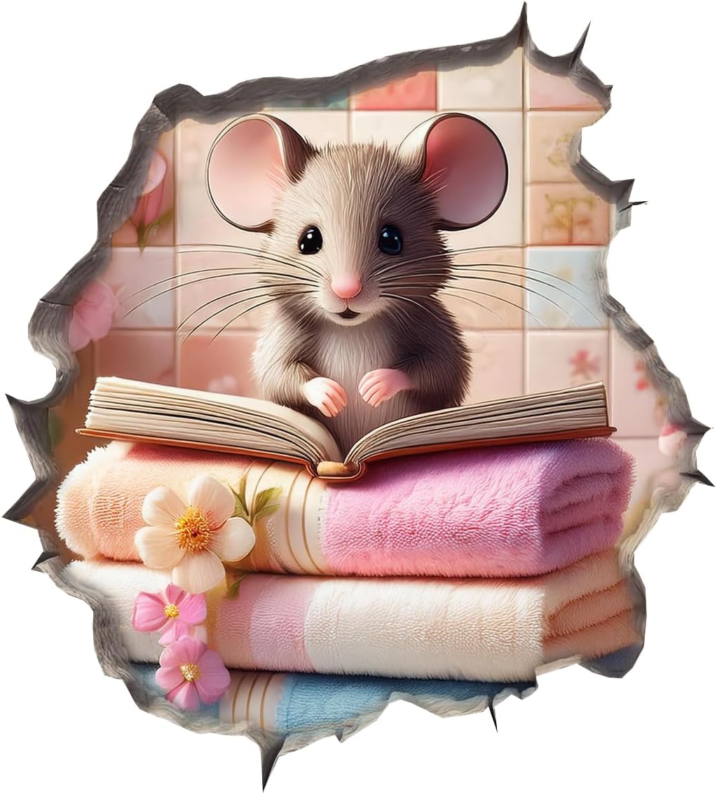 Mouse Reading Book Wall Peel and Stick for Kids Room, Classroom Wall Decor - 3D Effect Wall Mural, Ideal Wall Stickers & Murals, Decorative Decal for Educational Spaces Design 24
