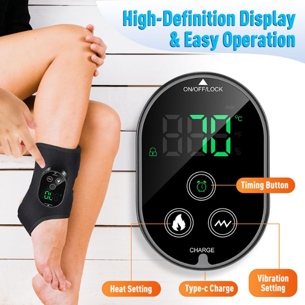 Ankle Massager,3-in-1 Wearable Hot & Vibration Massager for Feet, Ankles, and Arms | Reusable Heating Pad Brace for Home Recovery (Black)