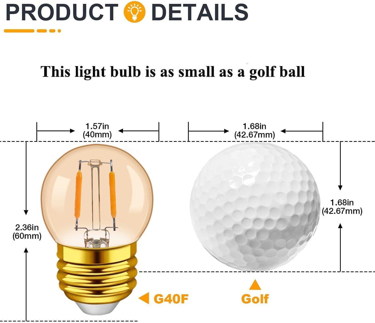 G40 E26 1W Low Wattage LED Bulbs Vintage Small Globe Filament Nightlight 10 Watt Edison Style Amber Bulb, 2200K Warm White Non Dimmable, 6Pack