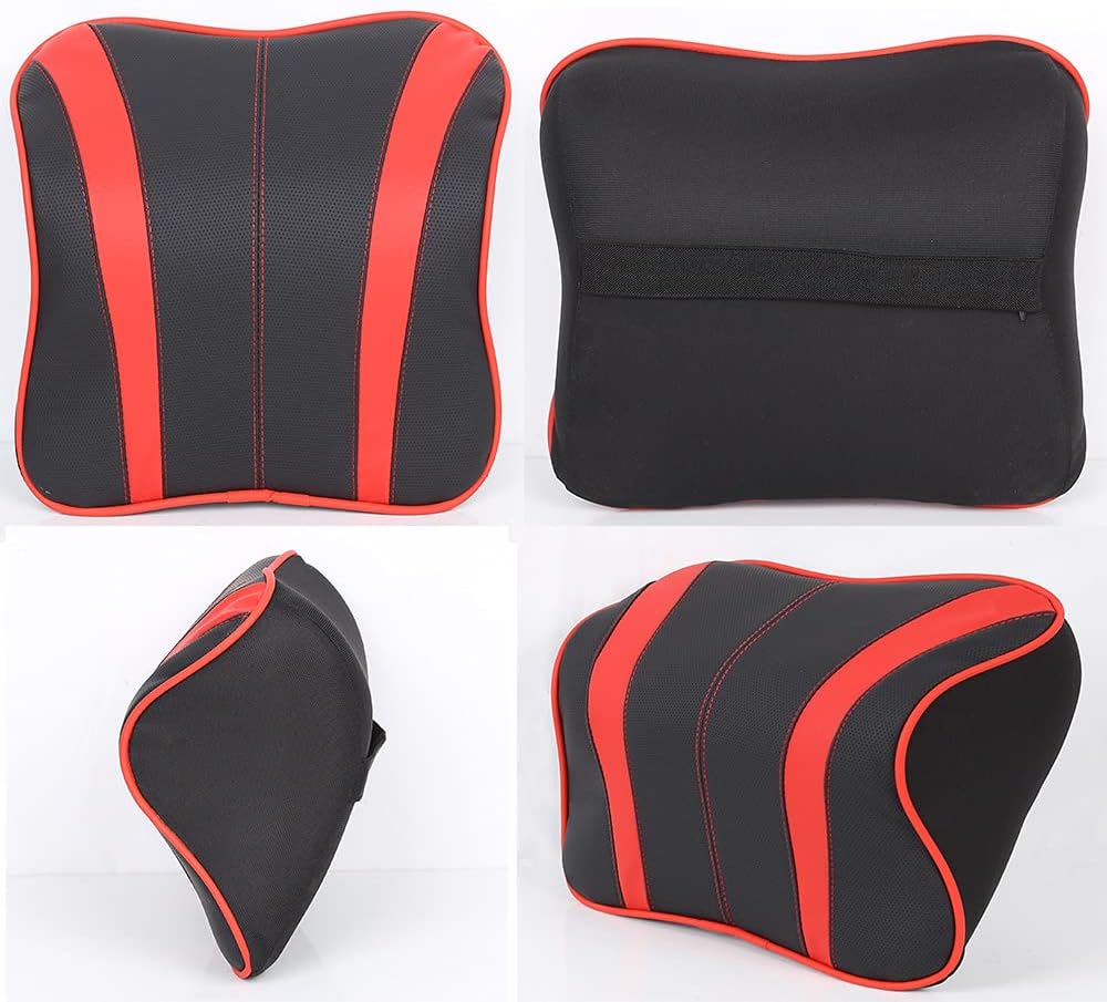 Seatbelt Pillow and Car Headrest Pillows with Ergonomic Design,Car Seat Neck Pillow with Leather Memory Foam,Car Neck Pillow for Relieving Neck Fatigue and Support Cervical (Orange and Black)