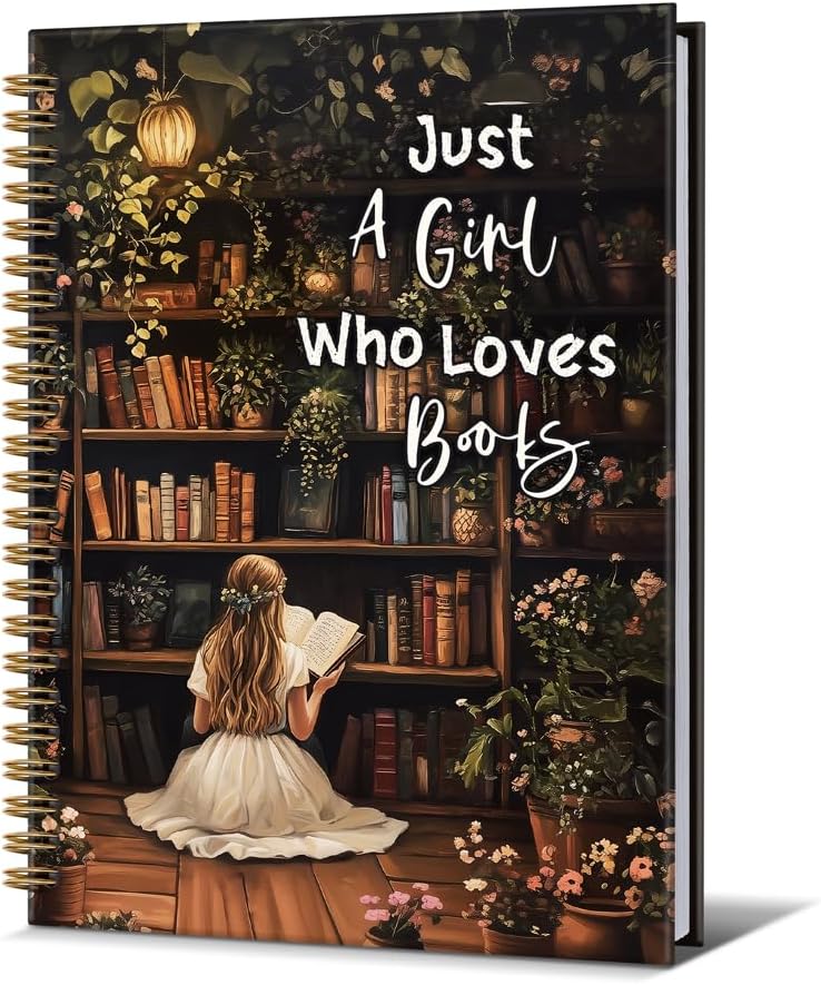 Notebooks for Books Lover-Vintage Flower Journal For Teen Girls,Reading Lover Gifts On Birthday Christmas,Just a girl College Ruled Lined Gold Spiral Bound Hardcover(Black),5.8"x8.3"