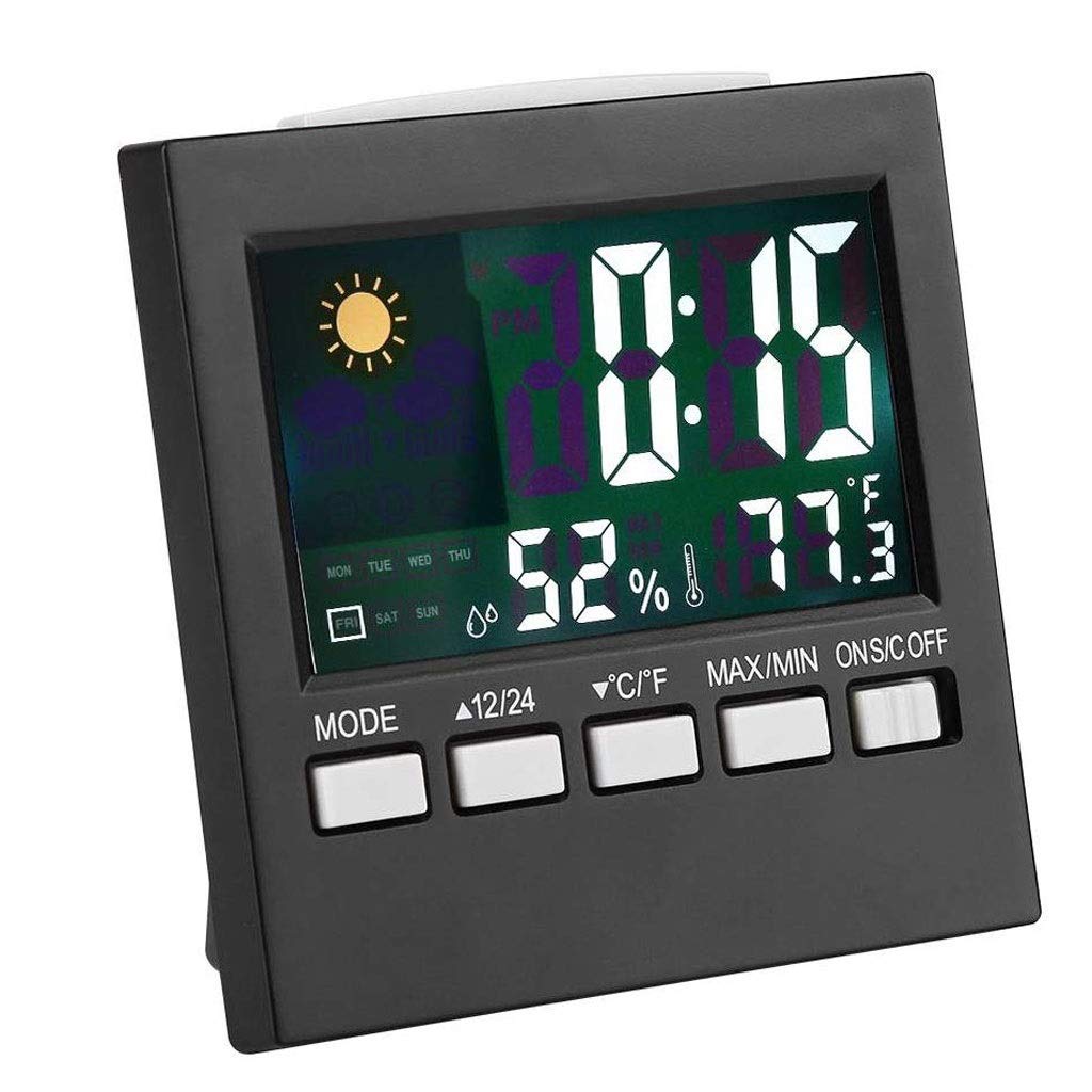 Indoor Outdoor Thermometer Hygrometer, with Color Screen, Weather Forecast, Alarm Clock, Temperature, Adjustable Bright