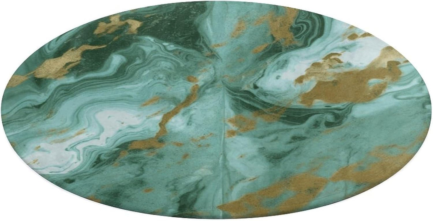Green Gold Marble Circle Rug Retro Luxury Coral Velvet Floor Mat Non Slip Soft Indoor Floor Carpet Comfy Thickened Area Rugs Modern Aesthetic Minimalist Carpets for Home Decor