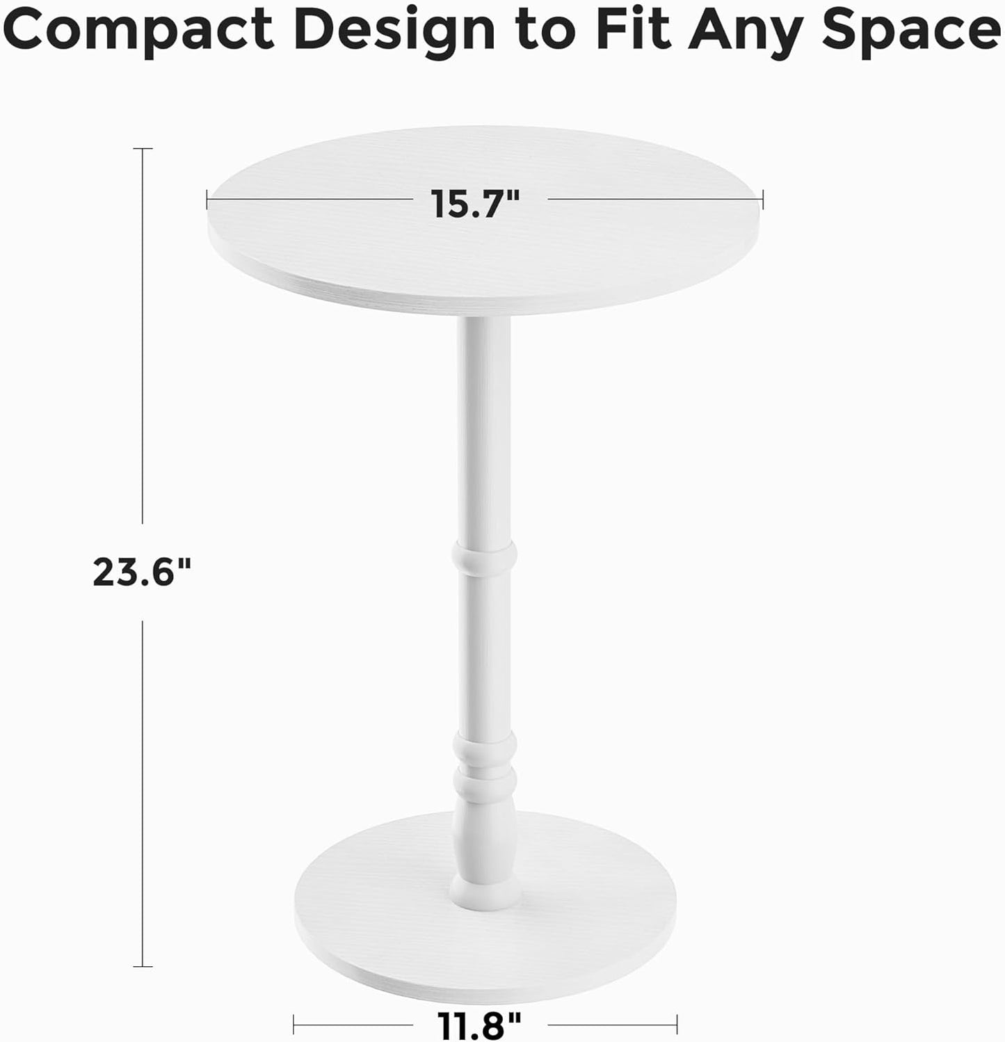 16" Round Side Tables Set of 2, Solid Wood Pillar with Wood Top & Base, Small Drink Accent Table for Living Room, Bedroom, Sofa & Office, Easy Assembly, White