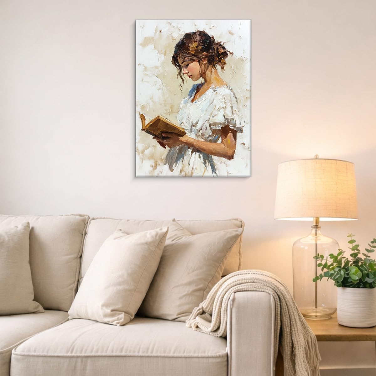 Vintage Reading Woman Wall Art Elegant Woman Canvas Print Poster Bookish Wall Decor for Home Reading Nook Living Room 11x15 Inch Framed