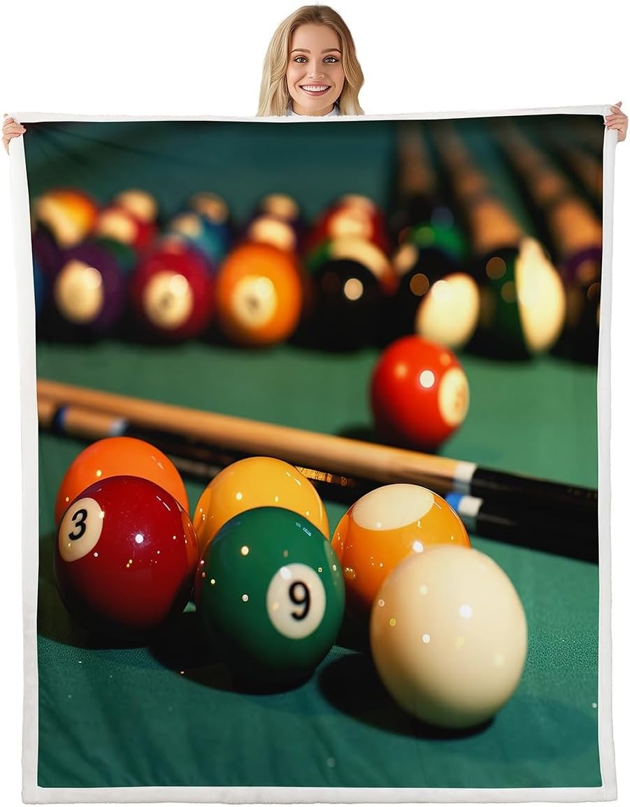 Billiards Game Bed Blanket Sports Games Throw Blanket Lightweight Soft Cozy Luxury Billiard Balls Fleece Blanket Team Sport Flannel Blanket for Sofa Bedroom Office Travel All Season(Twin 60"x80")