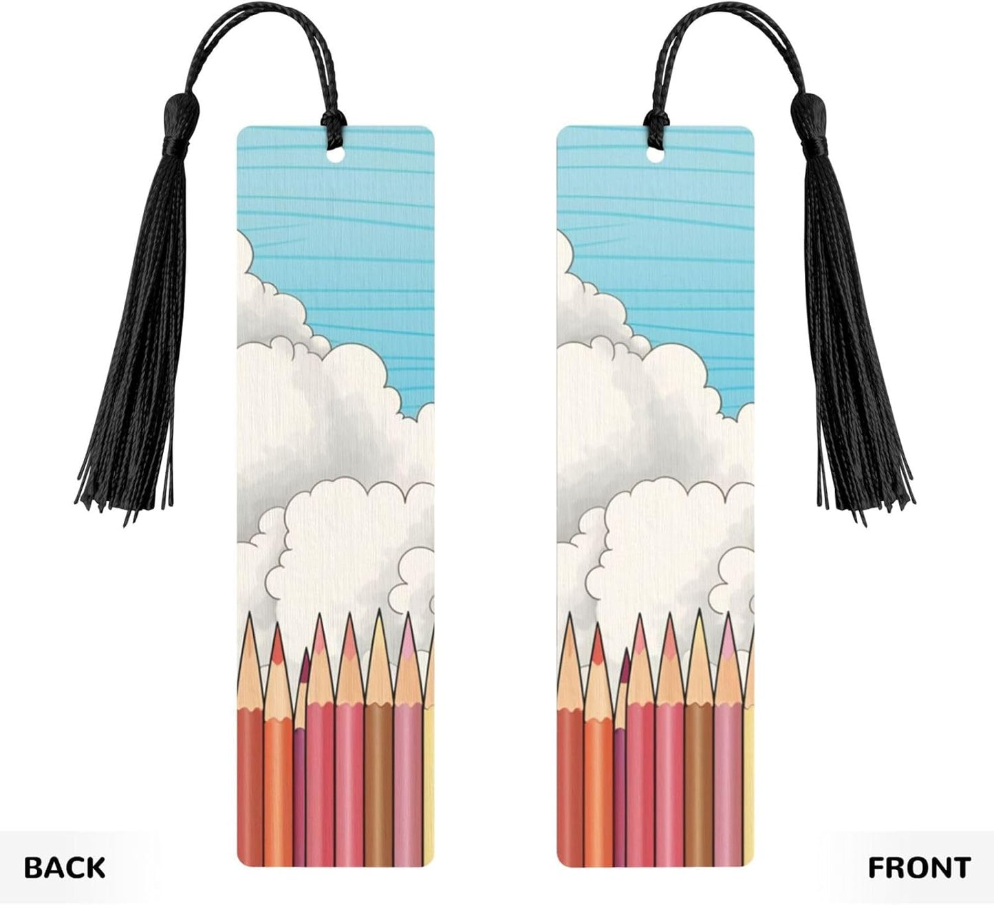 Neatly Arranged Pens Bookmarks Gifts for Women Men, Wooden Bookmarks for Book Lovers, Vintage Book Marks Ornaments with Tassel, Unique Personalized Reading Page Markers Black