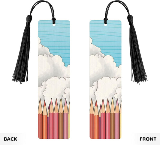 Neatly Arranged Pens Bookmarks Gifts for Women Men, Wooden Bookmarks for Book Lovers, Vintage Book Marks Ornaments with Tassel, Unique Personalized Reading Page Markers Black