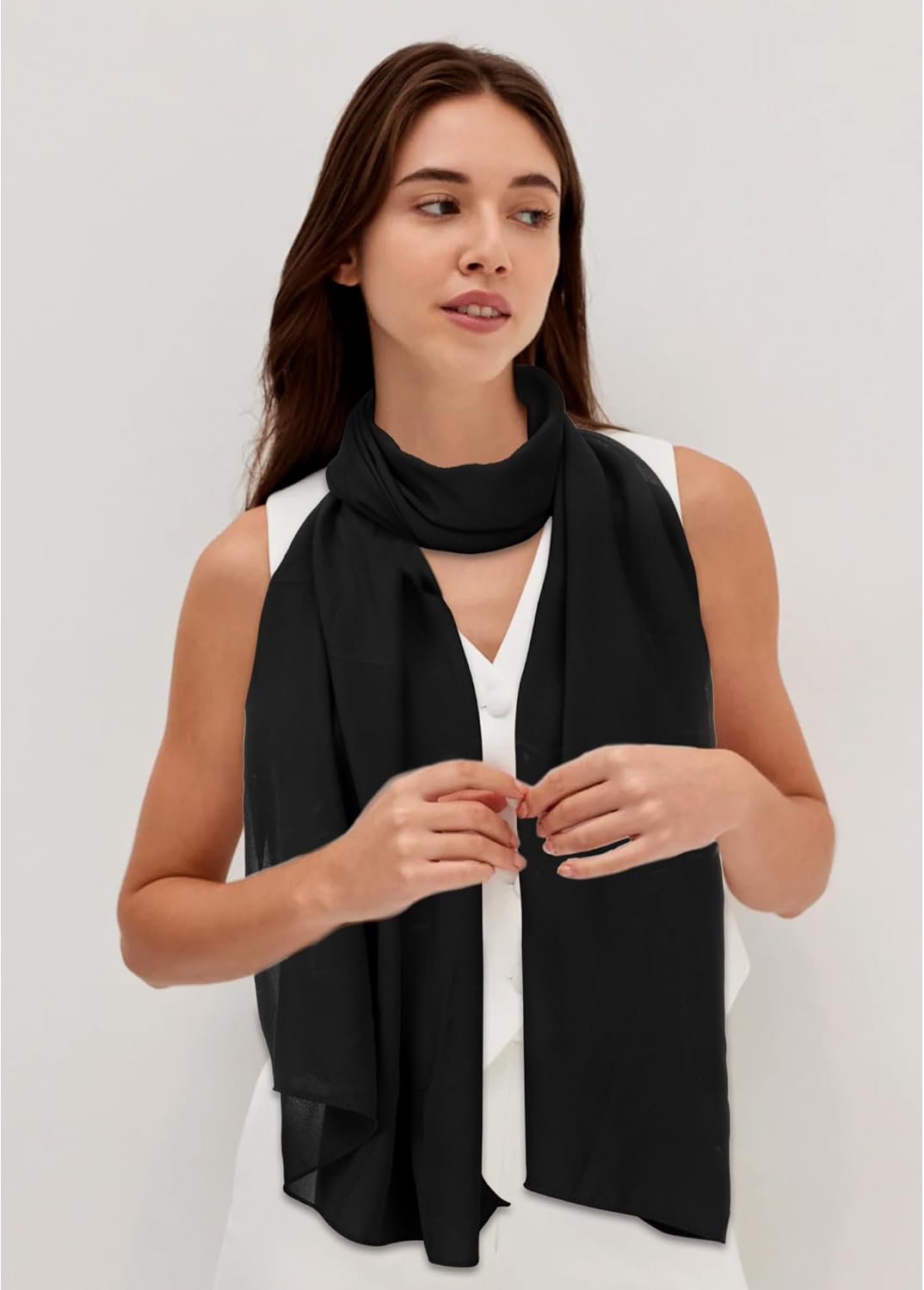 Women Lightweight Chiffon Scarf Breathable Solid Color Long Fashion Scarves Sun-proof Shawls Wrap