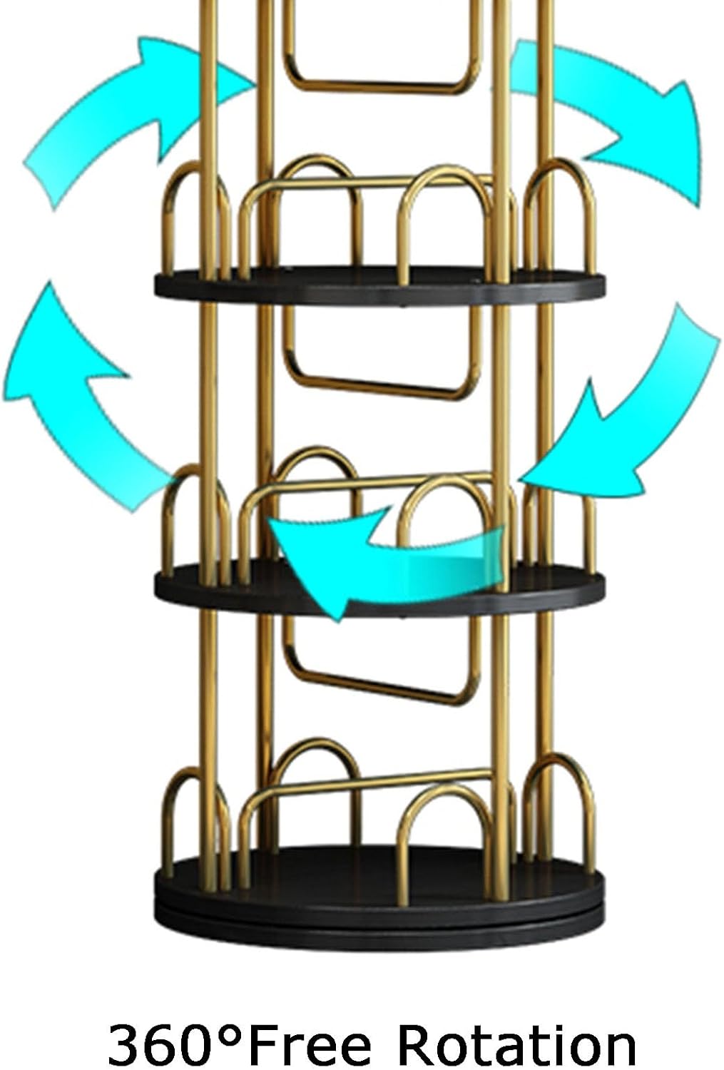 360° Rotating Bookshelf, 5-Tier Bookcase & CD Storage Rack, Stylish Organizer for Home, Library, Office, Living Room, Bedroom, Gold Finish